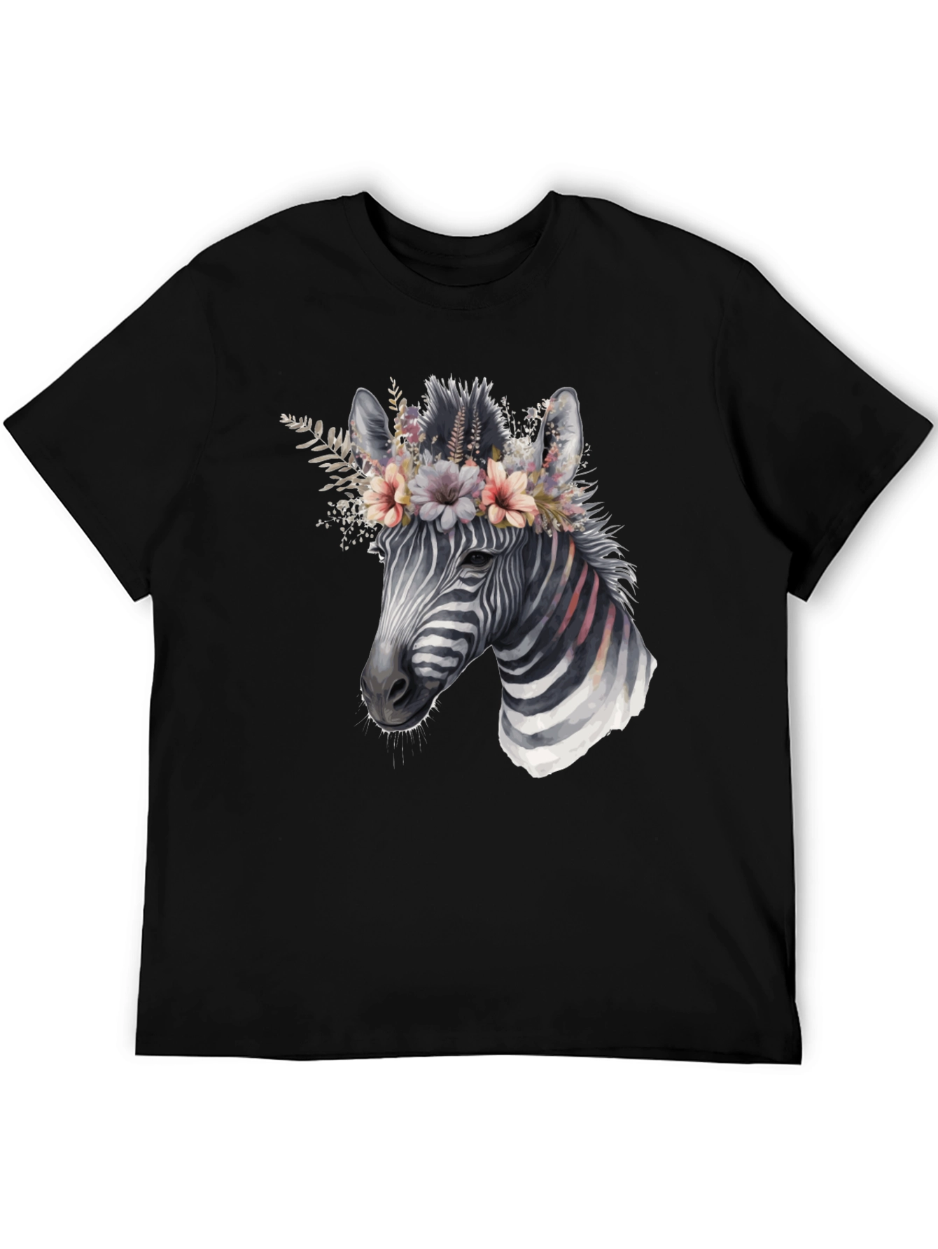 Black Zebra Floral Crown Graphic Tee - Unisex Cotton T-Shirt view 5