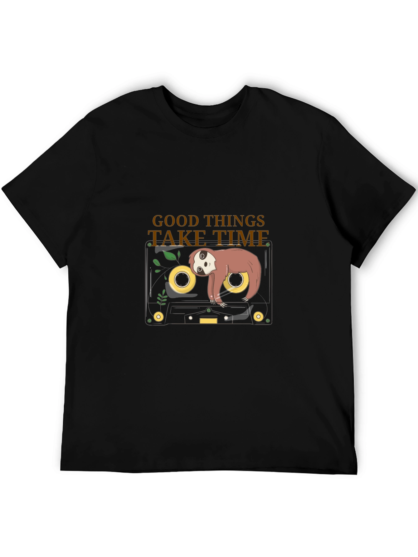 Black Sloth on Cassette Tape T-Shirt - Good Things Take Time view 5