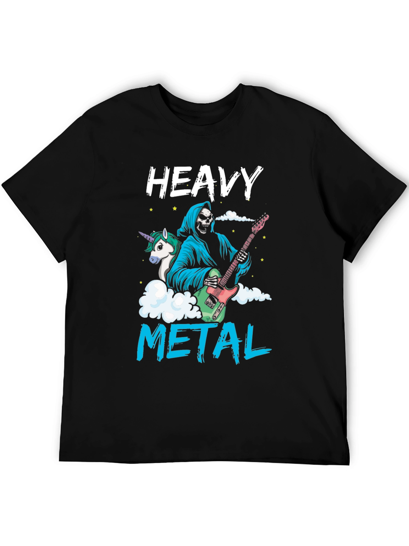Black Heavy Metal Graphic Tee - Grim Reaper Unicorn Guitarist view 5