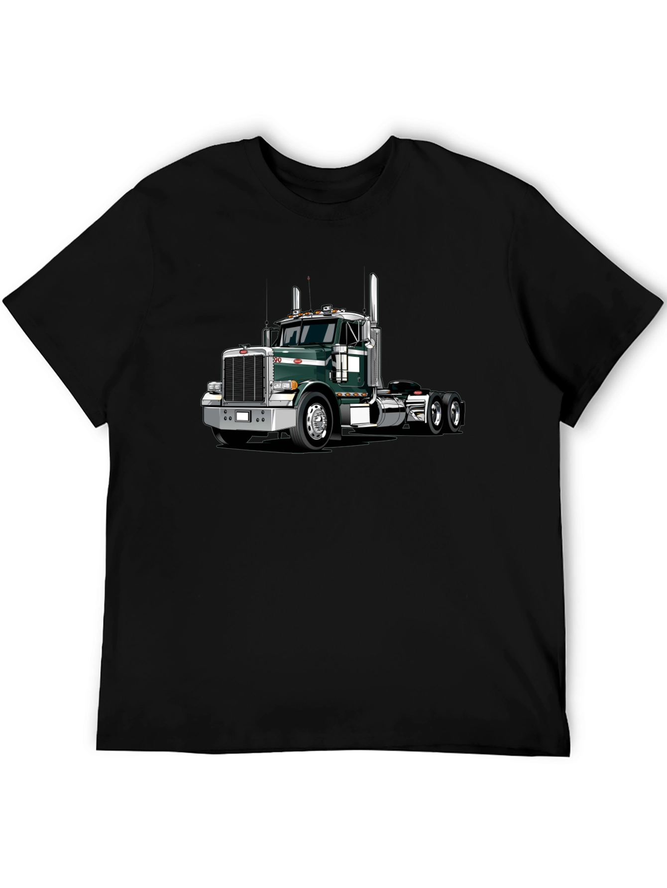 Black Trucker T-Shirt: Green Semi Truck Graphic Tee view 5