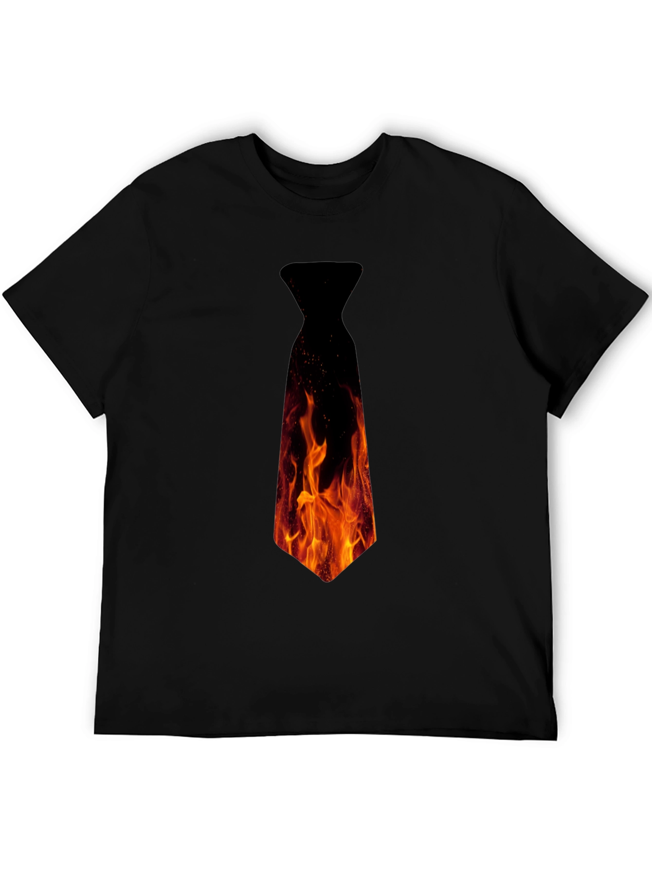 Black Fiery Necktie Graphic Tee - Black Cotton T-Shirt view 5