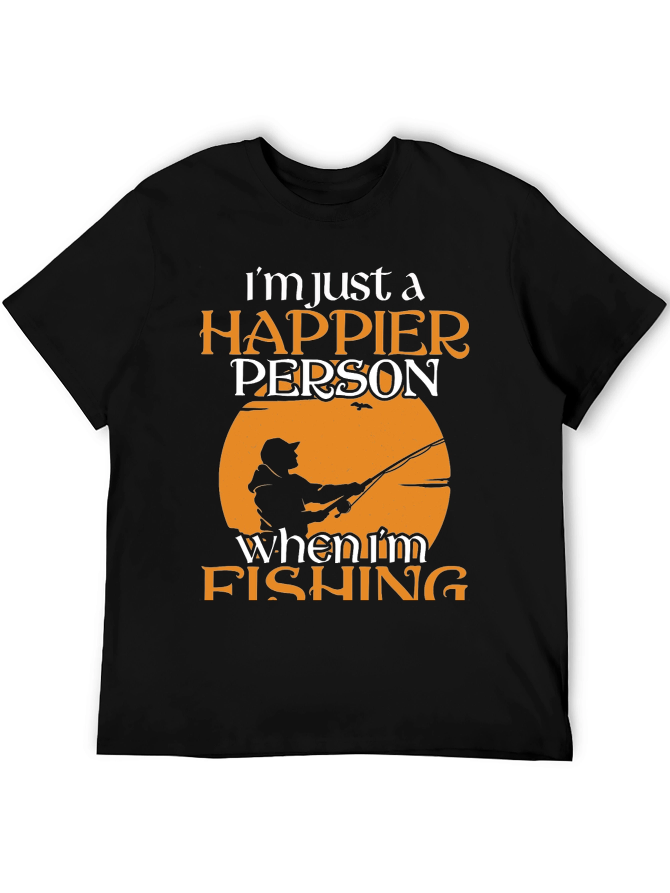Black Happier Person Fishing Graphic Tee - Soft Cotton Blend view 5