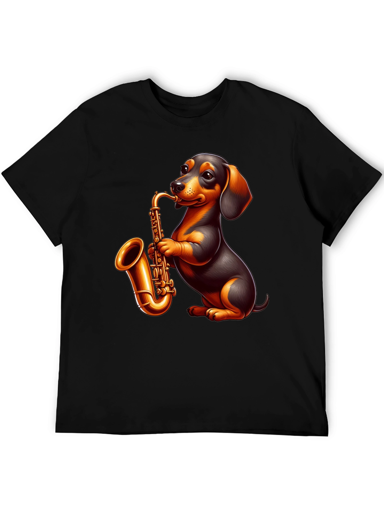 Black Dachshund Saxophone Graphic T-Shirt view 5