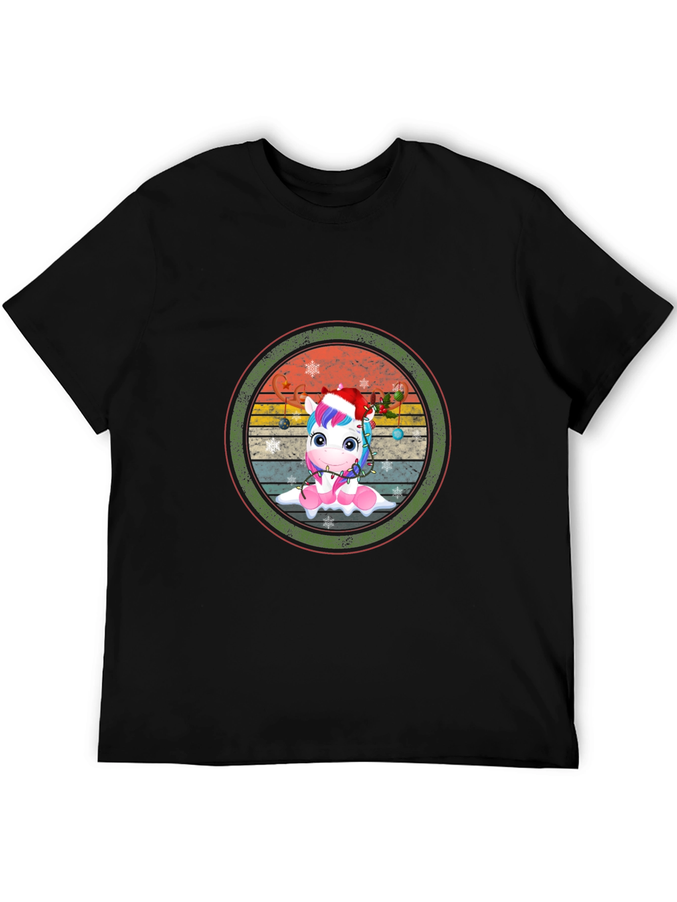 Black Festive Unicorn Graphic Tee - Black Cotton Blend view 5