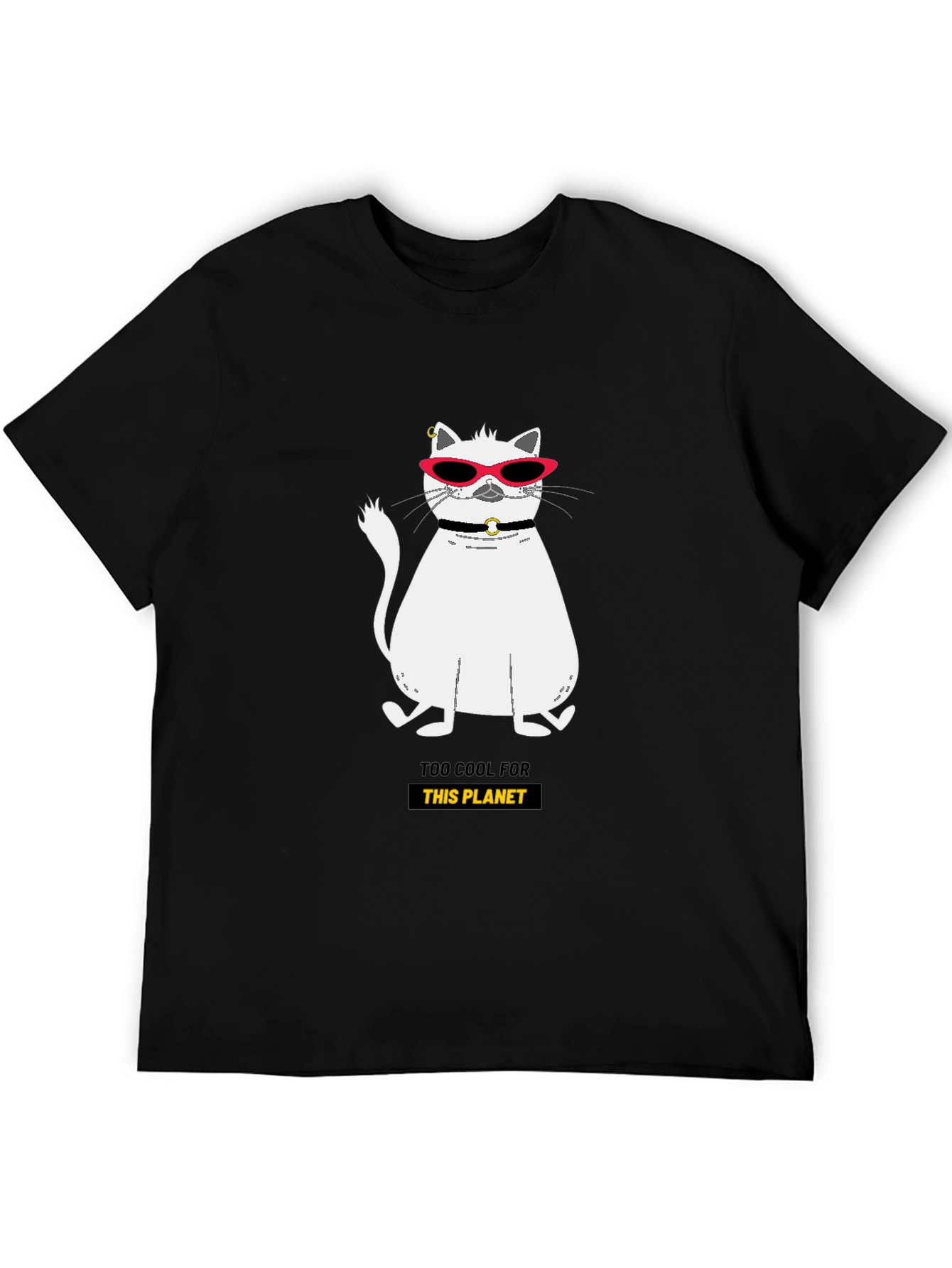 Black Cool Cat Graphic Tee - Too Cool For This Planet view 5