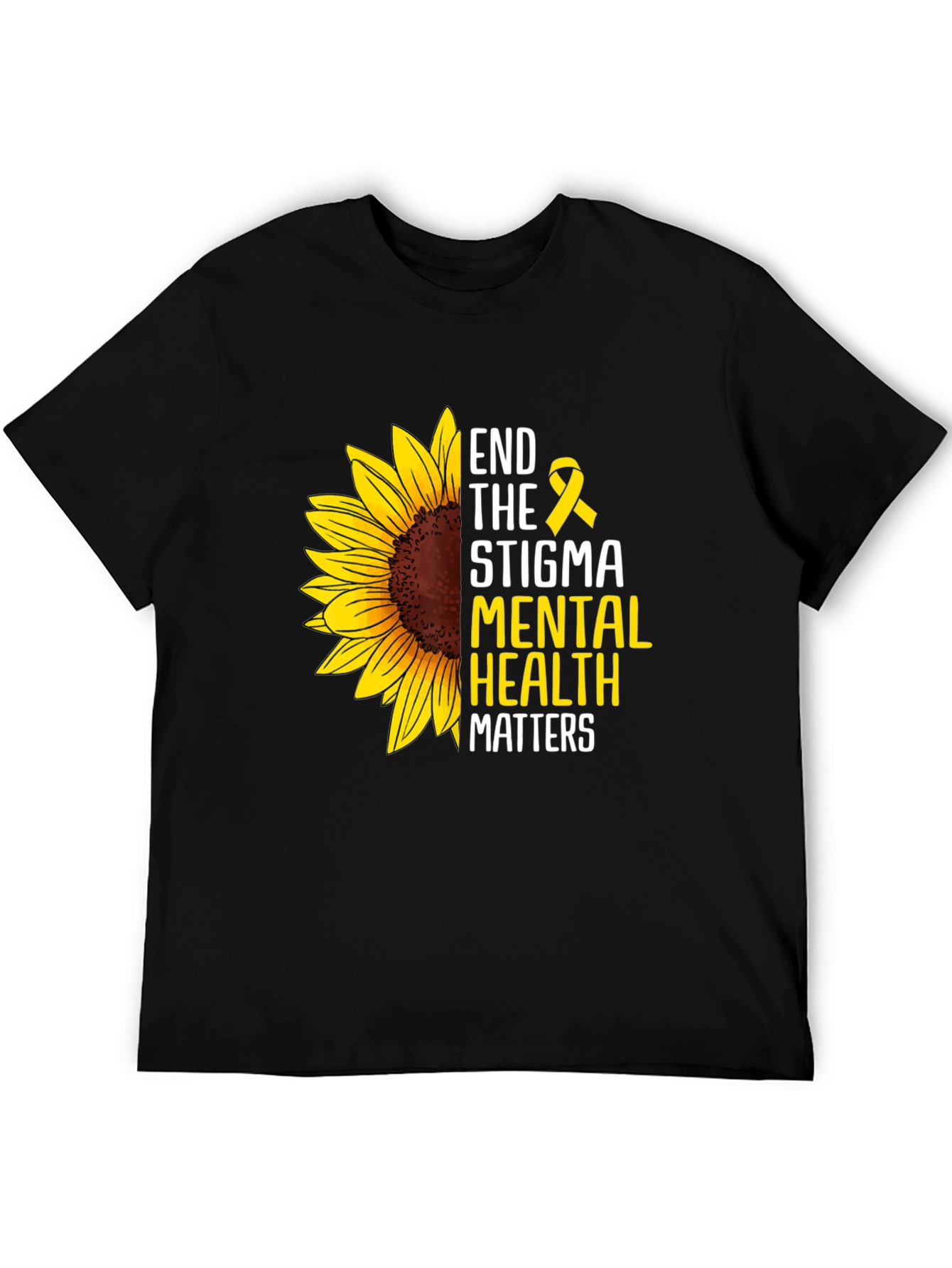 Black End the Stigma Mental Health Matters Sunflower T-Shirt view 5