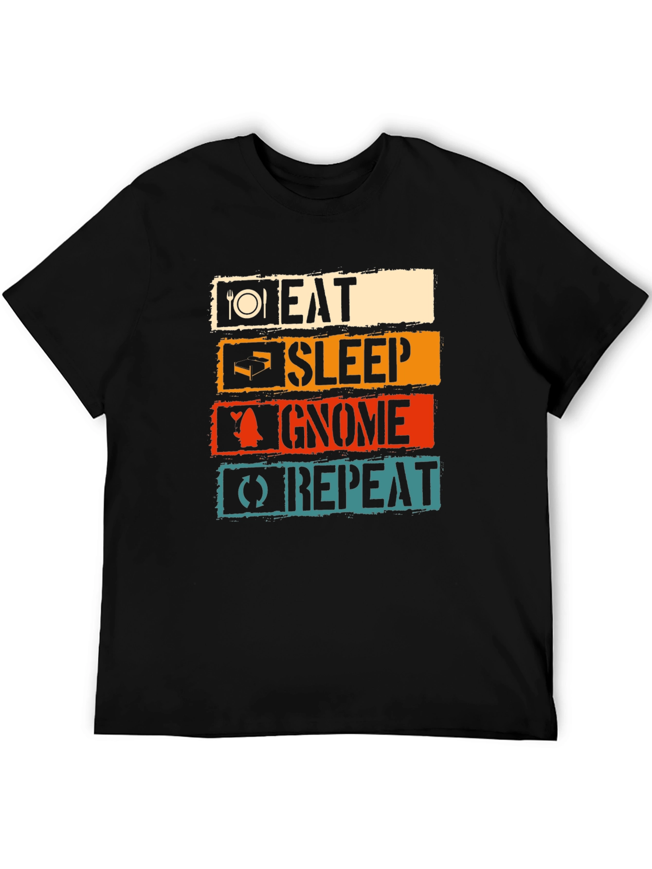 Black Eat Sleep Gnome Repeat Black T-Shirt view 5