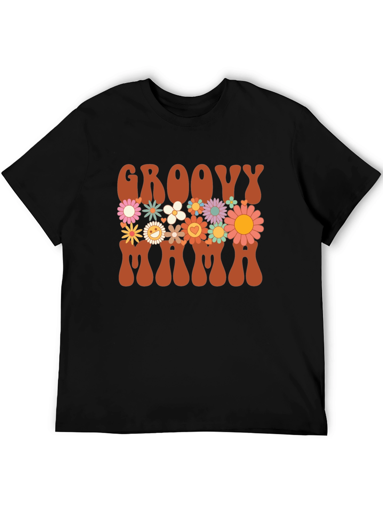 Black Groovy Mama Graphic Tee - Retro Floral Design view 5
