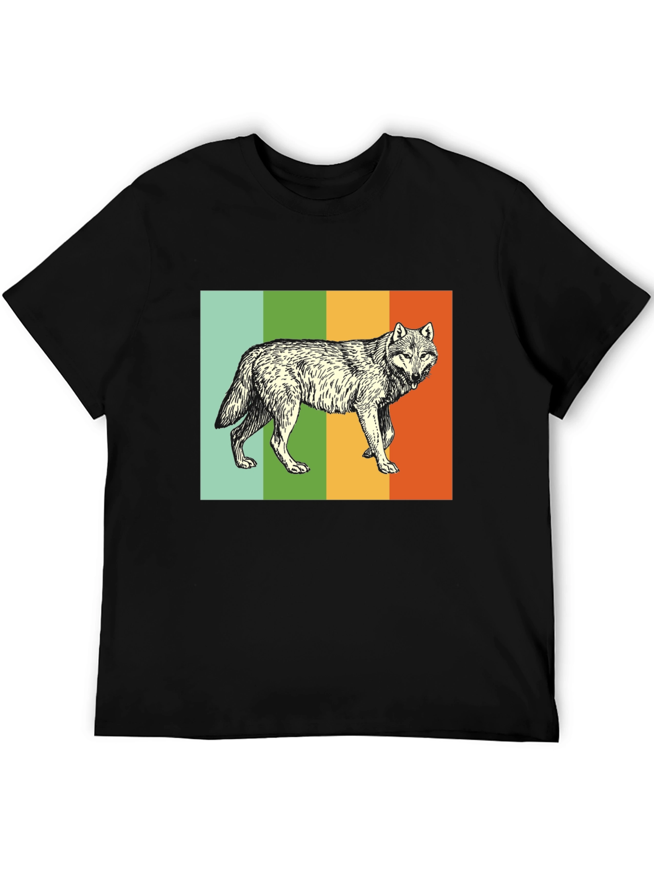 Black Retro Wolf Graphic Tee - Black Cotton Blend T-Shirt view 5