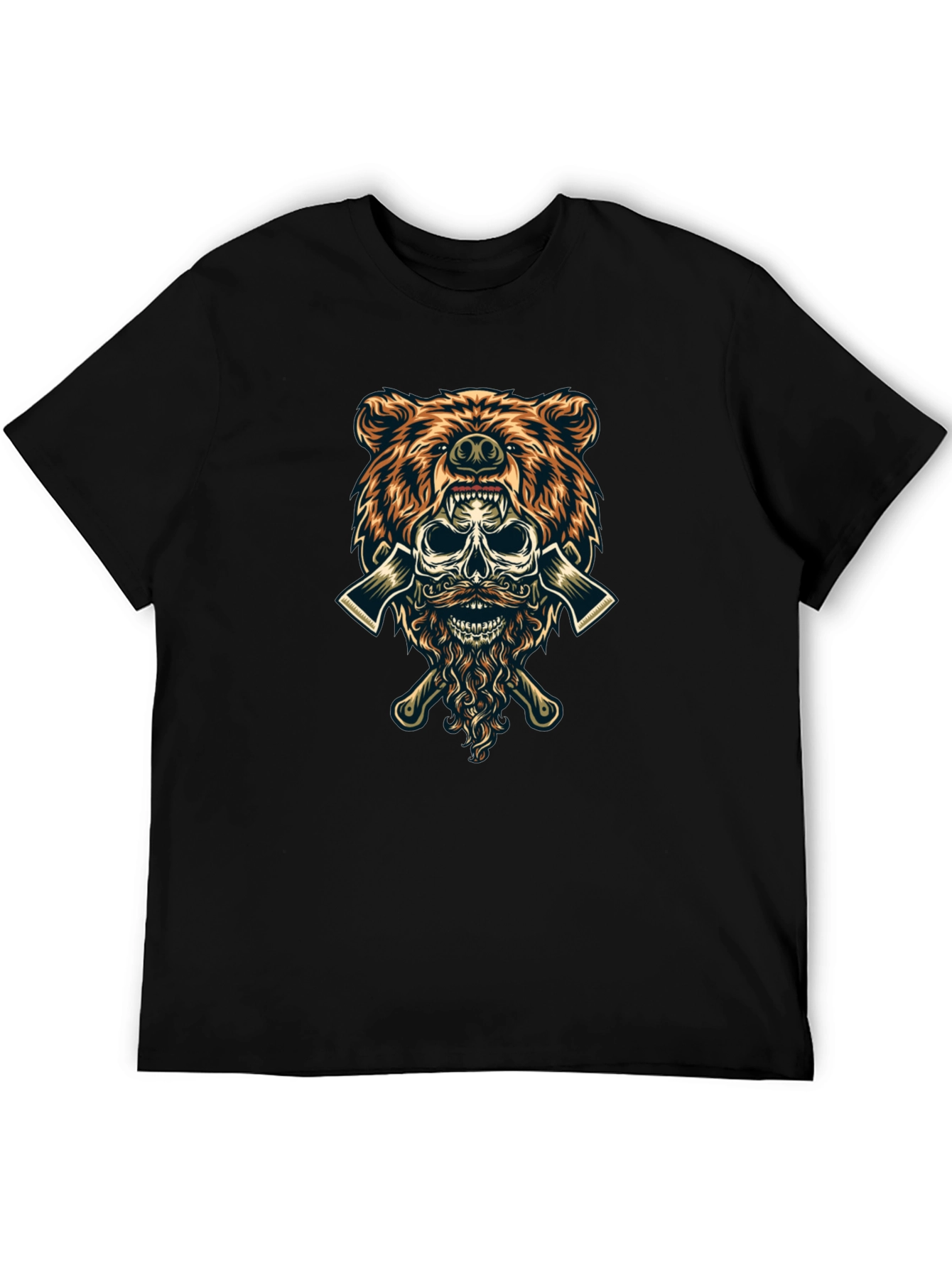 Black Bear Skull Lumberjack Axes Graphic Tee view 5