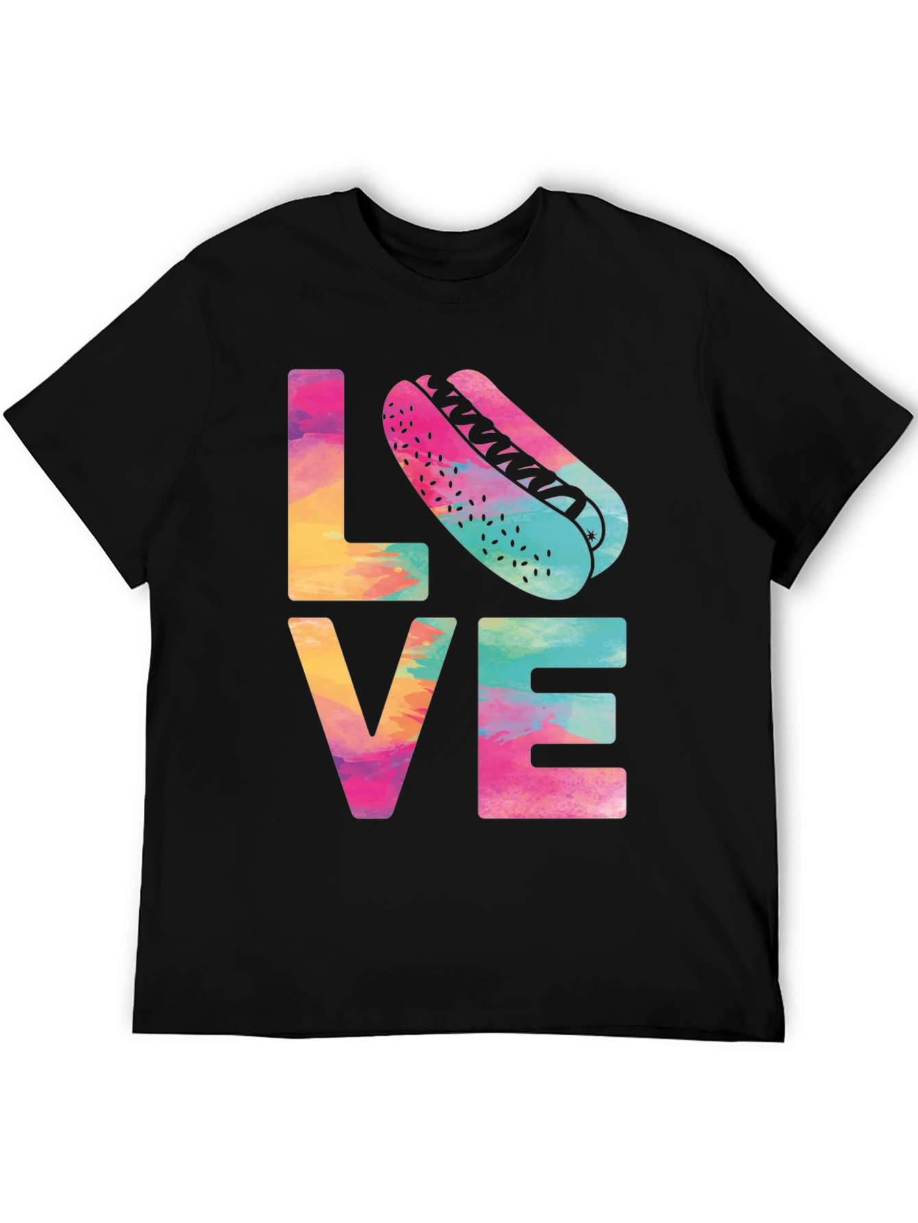 Black Colorful Love Hotdog T-Shirt - Fun & Casual Tee view 5