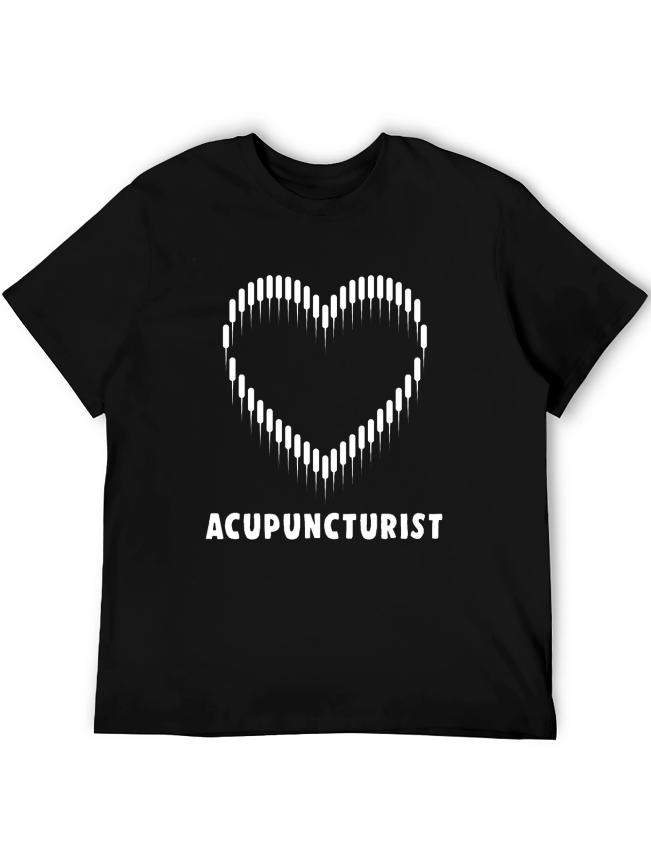 Black Acupuncturist Heart T-Shirt - Black Cotton Tee view 5