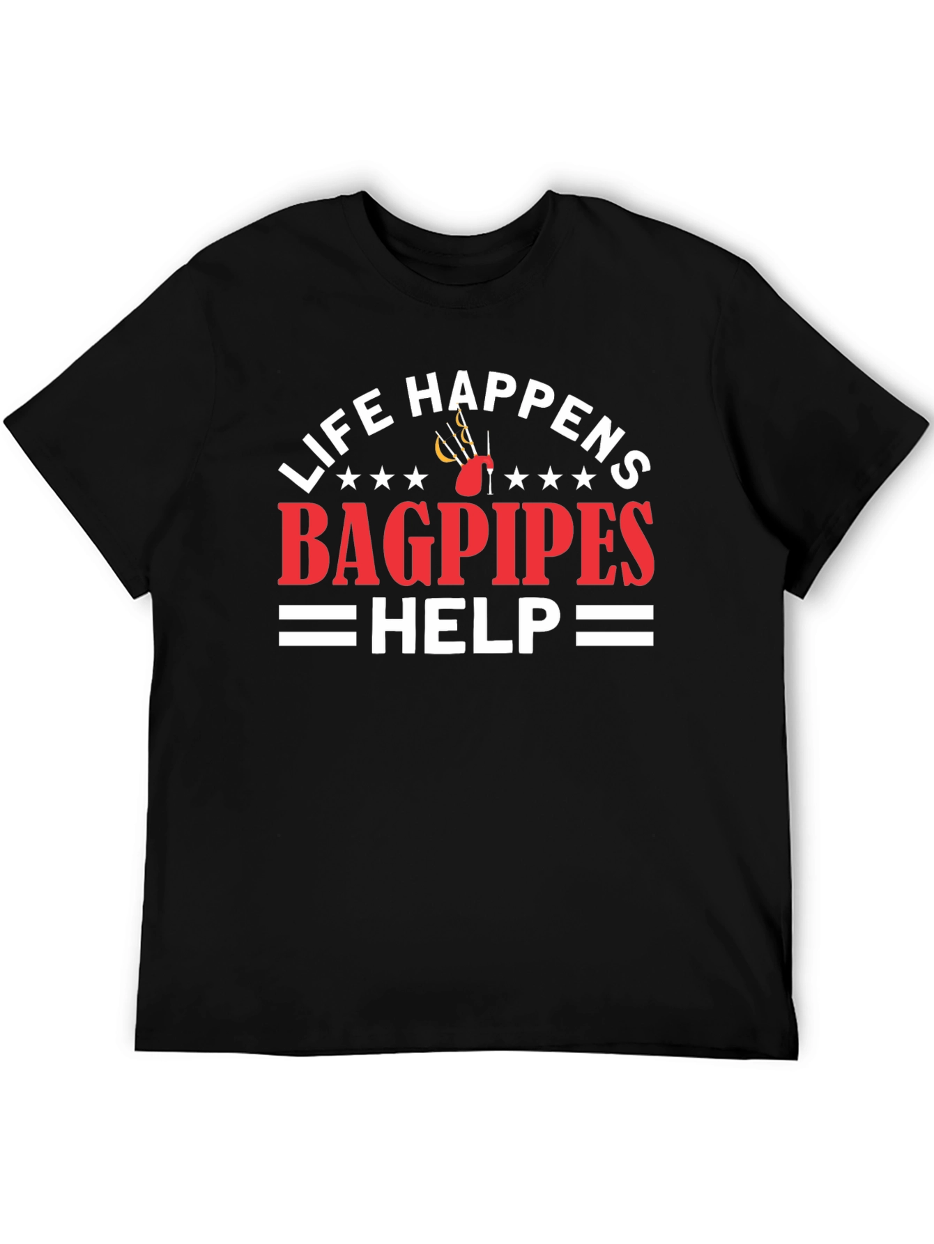 Black Life Happens Bagpipes Help T-Shirt view 5