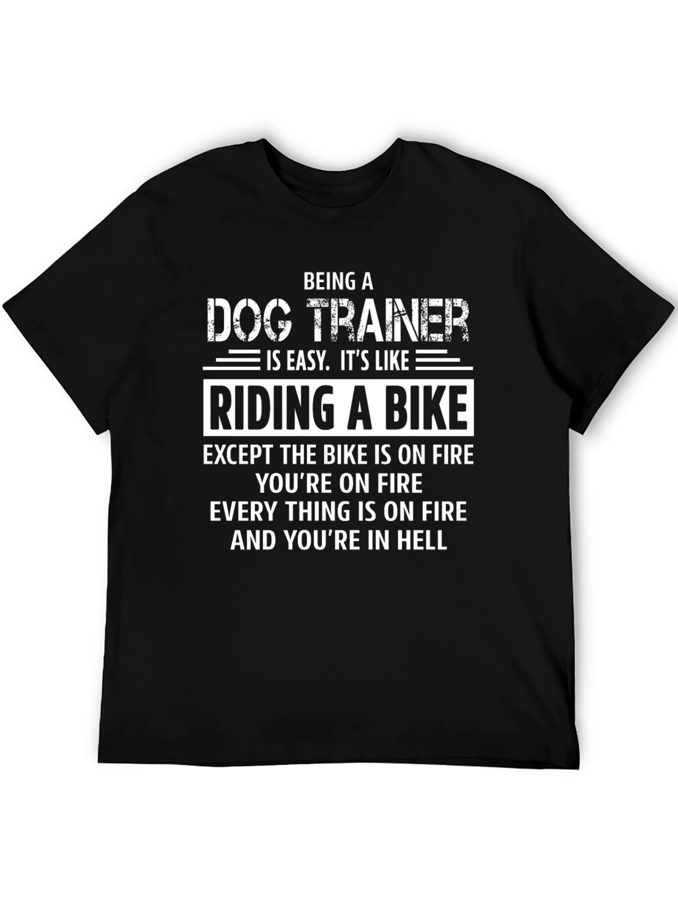 Black Dog Trainer T-Shirt: Riding a Bike in Hell view 5