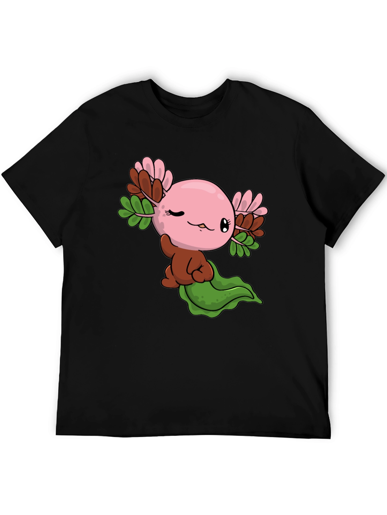 Black Cute Axolotl Cartoon Black T-Shirt view 5