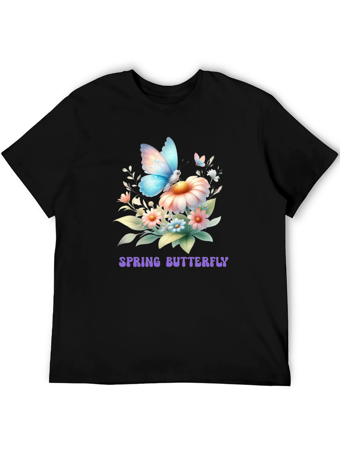Black Spring Butterfly Graphic T-Shirt view 5