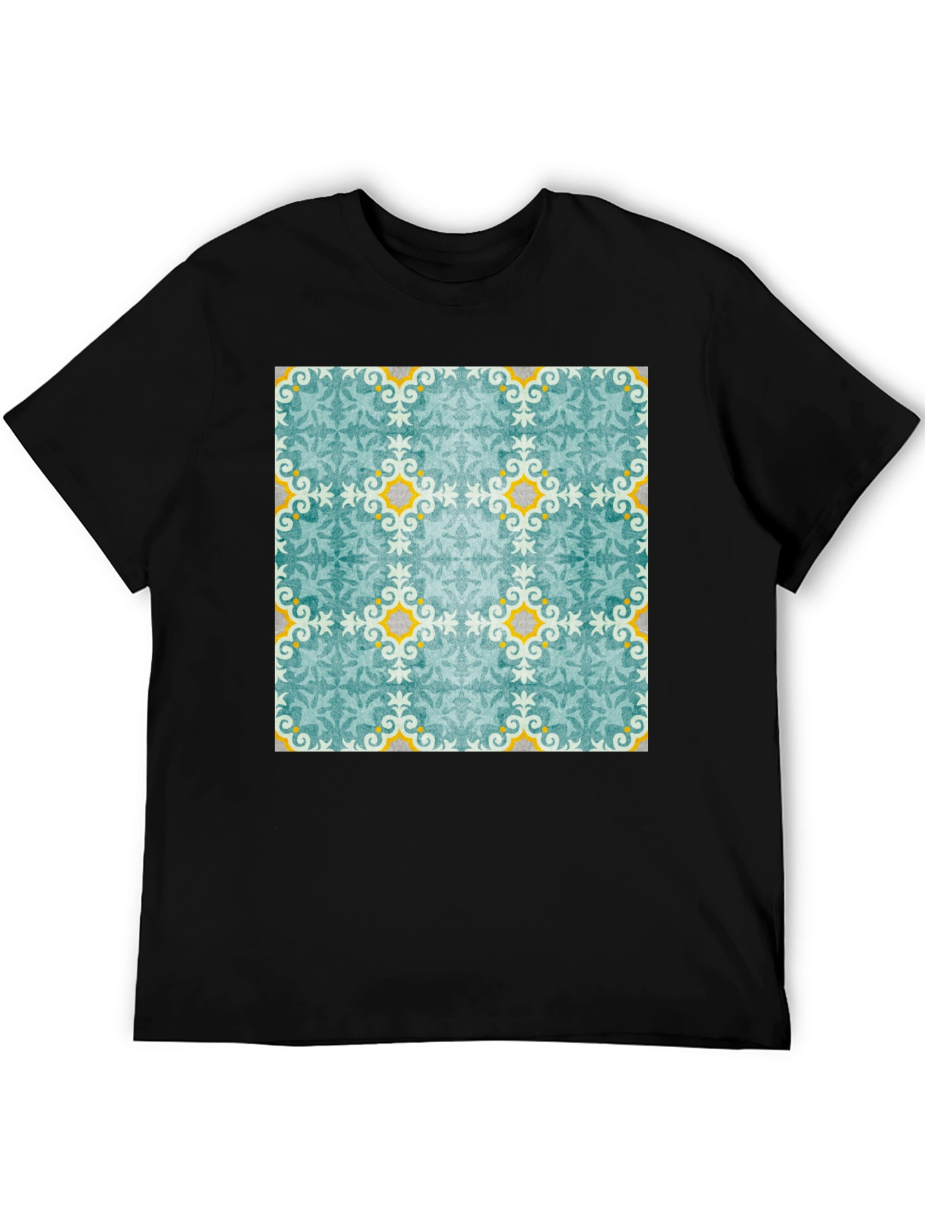 Black Patterned Crew Neck T-Shirt view 5