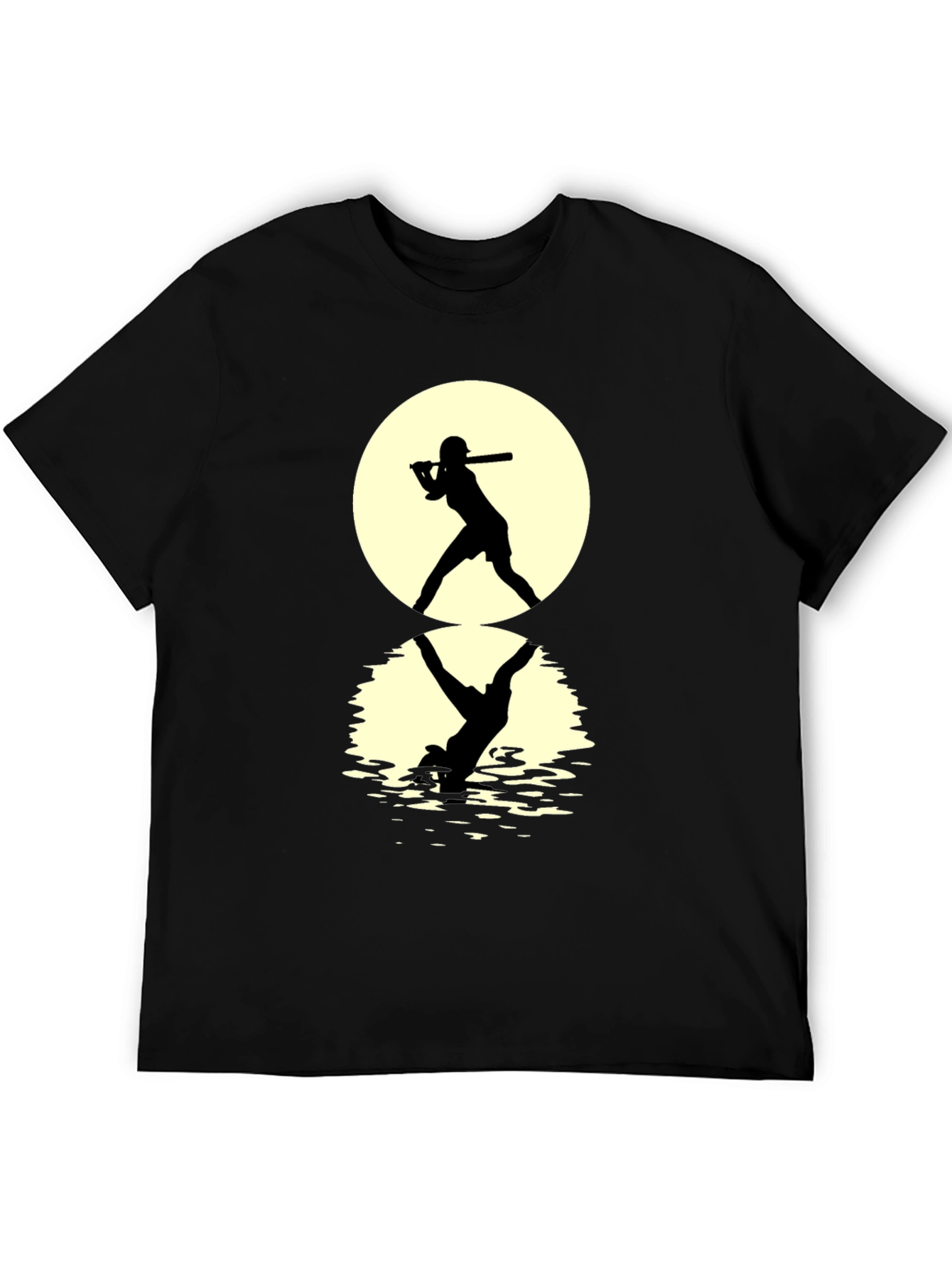 Black Baseball Silhouette T-Shirt: Moonlit Reflection Tee view 5