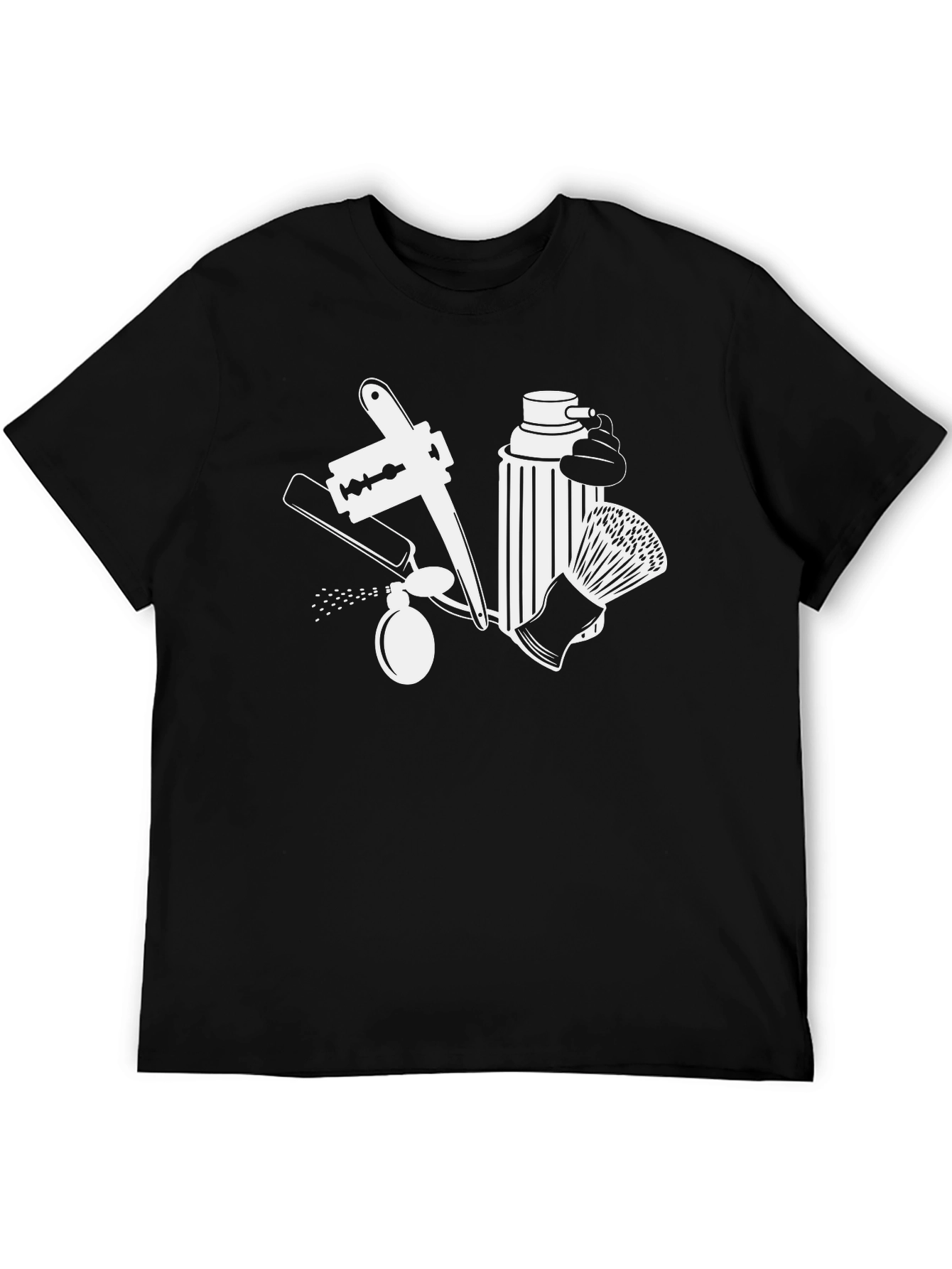 Black Barber Tools Graphic Tee - Classic Black Cotton T-Shirt view 5