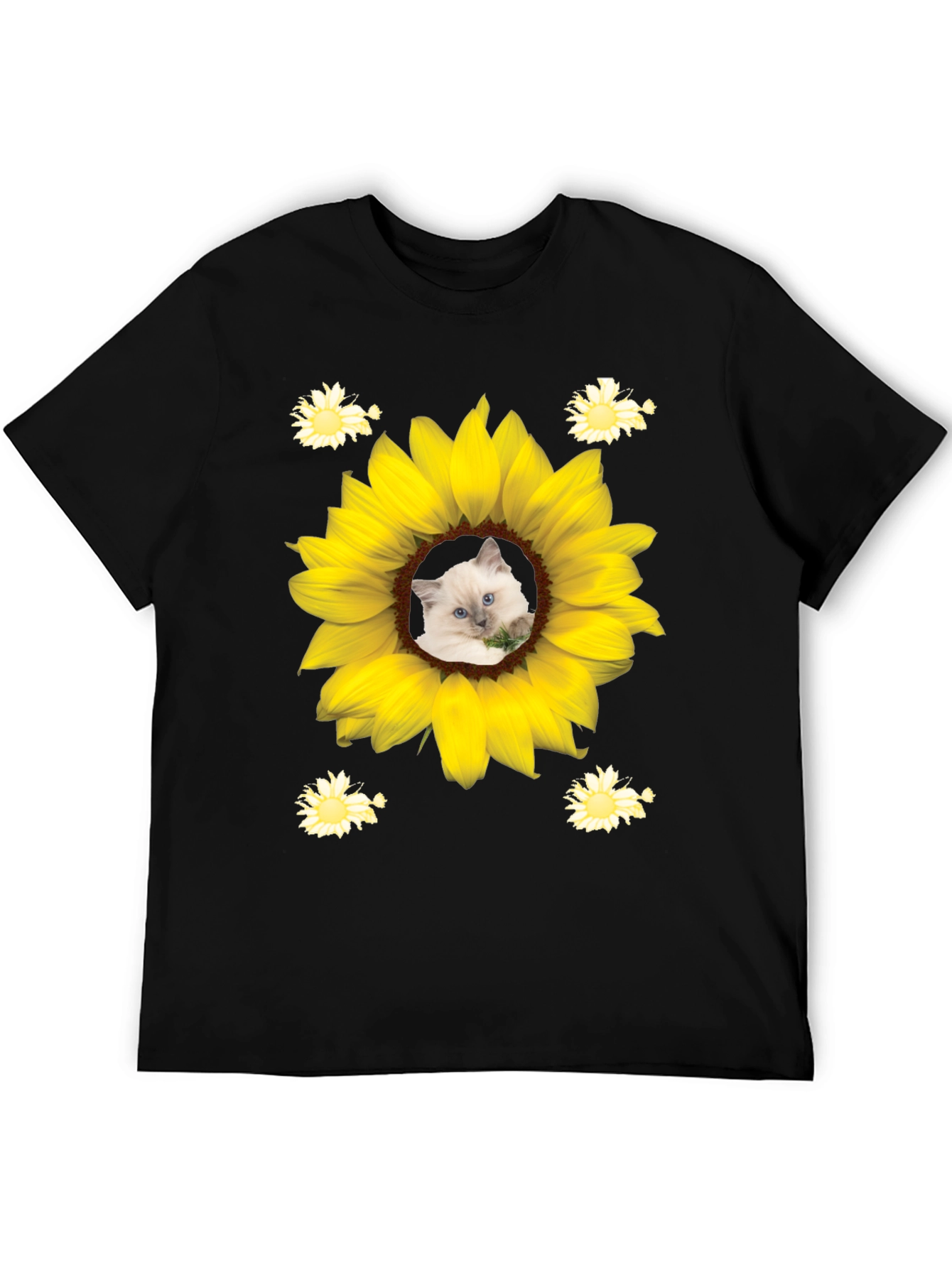 Black Sunflower Cat T-Shirt - Unique Graphic Tee view 5