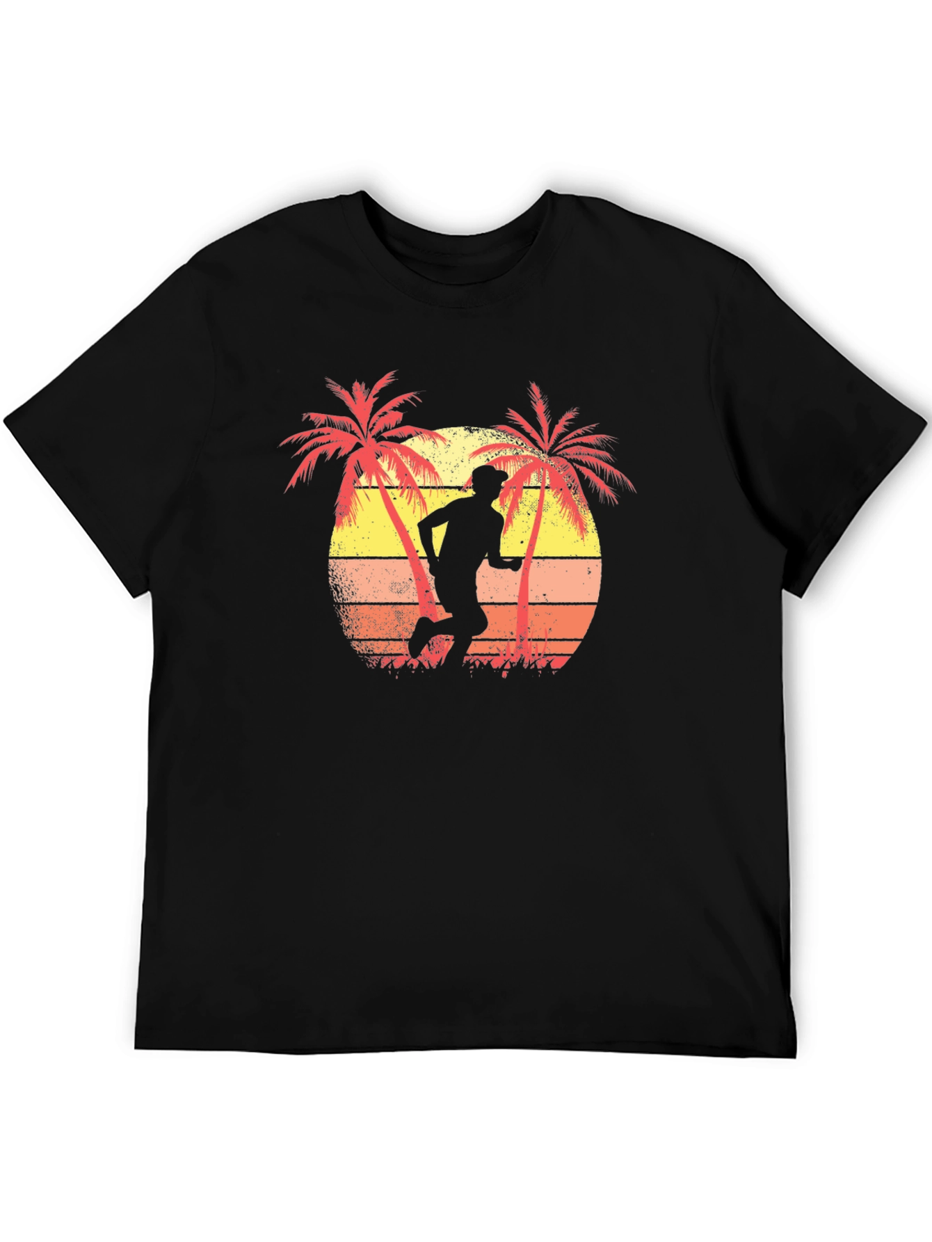 Black Retro Runner T-Shirt - Palm Tree Sunset Design view 5
