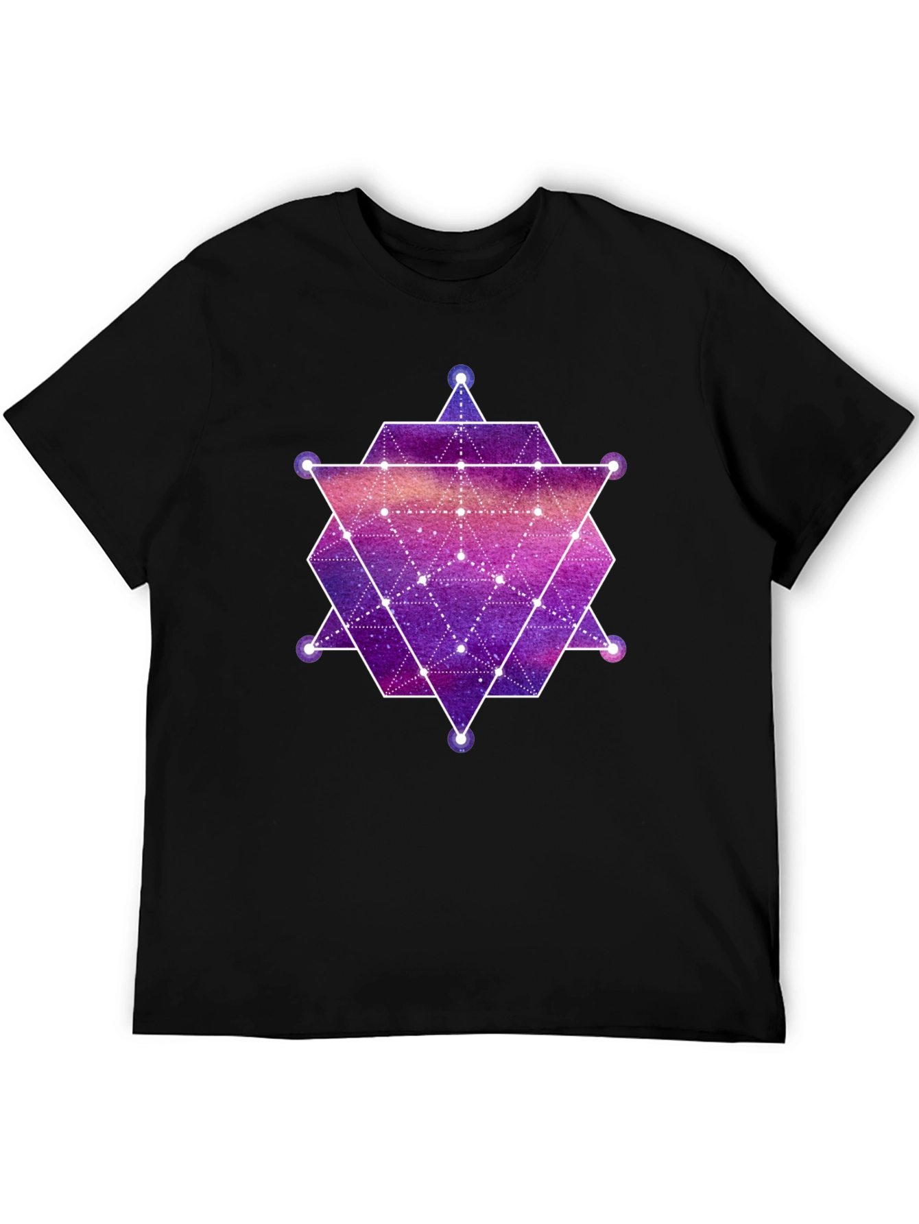 Black Geometric Galaxy Print Black T-Shirt view 5