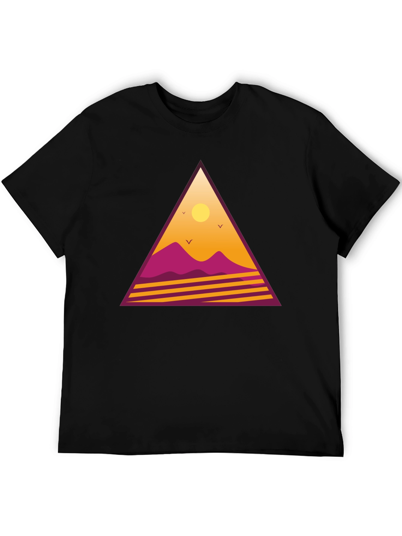 Black Retro Sunset Triangle Graphic Tee - Black view 5