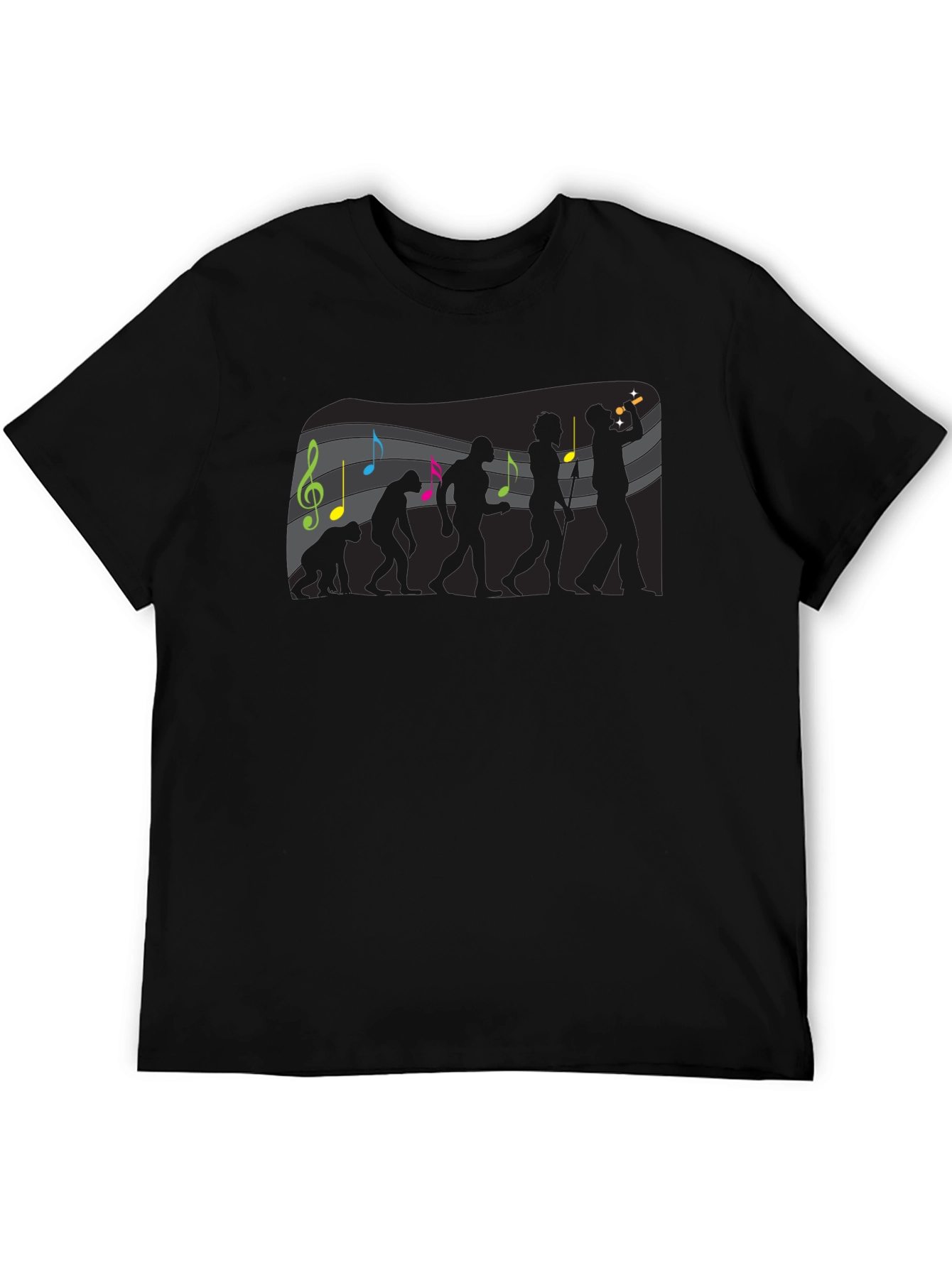 Black Evolution of Music Men's Black Graphic Tee view 5