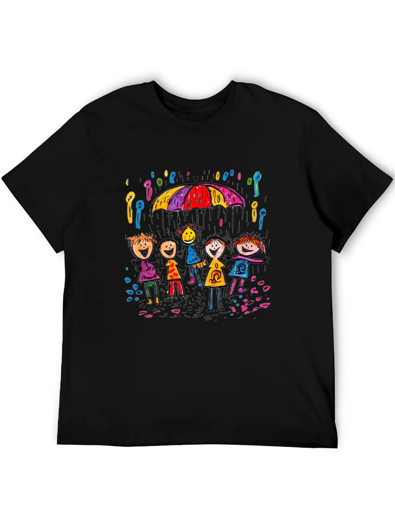 Black Rainy Day Kids T-Shirt - Black Crew Neck view 5