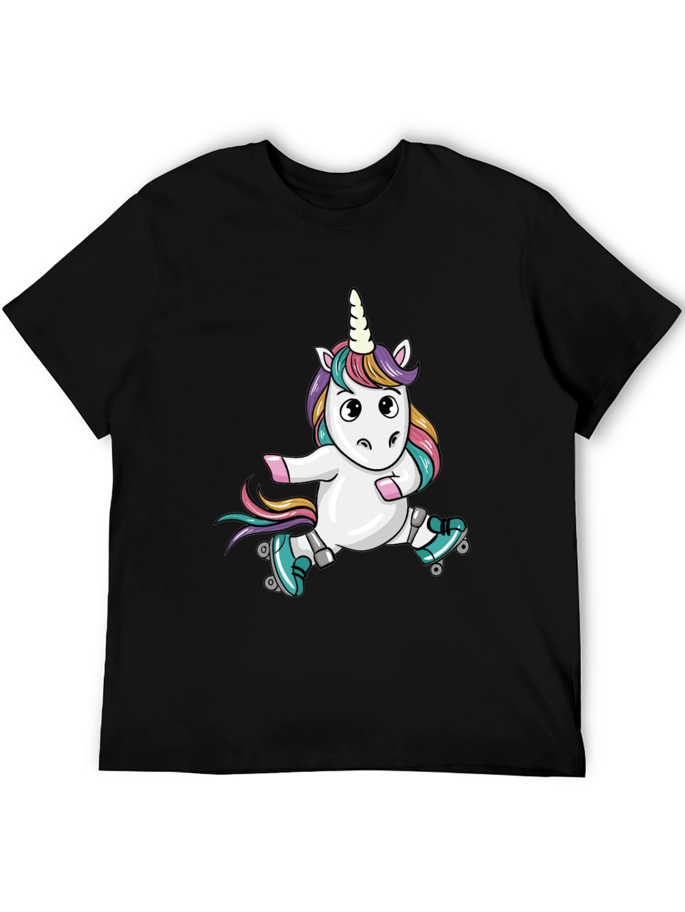 Black Unicorn Roller Skate Black T-Shirt view 5