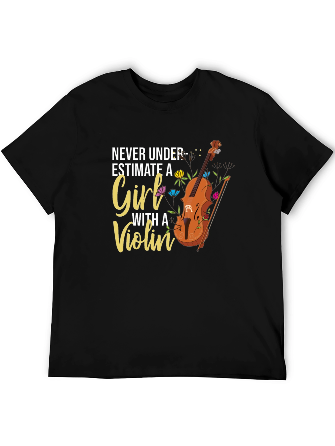 Black Never Underestimate A Girl With a Violin Graphic T-Shirt view 5
