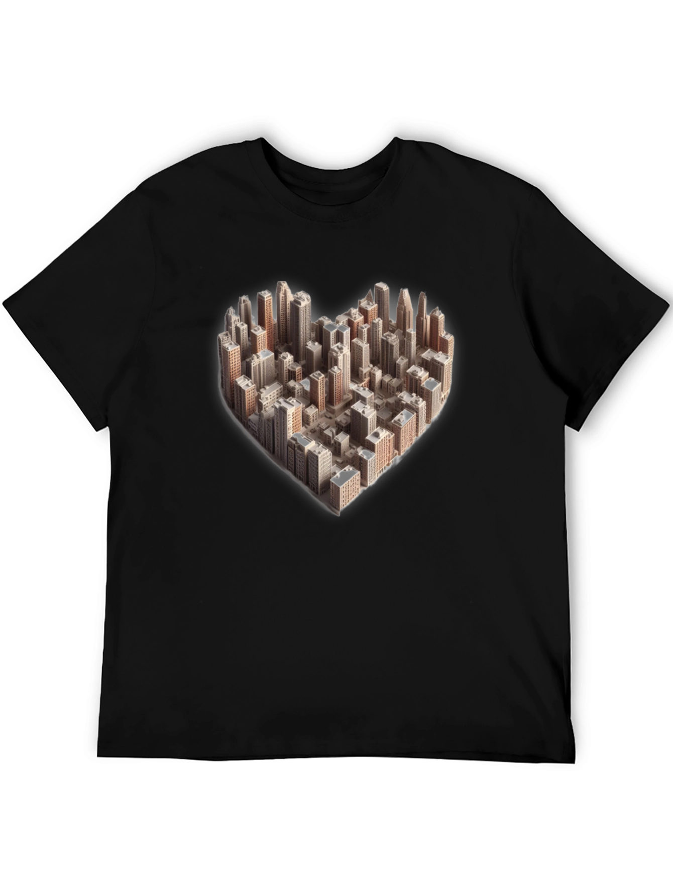 Black Heart Shaped Cityscape Graphic Tee - Urban Love T-Shirt view 5