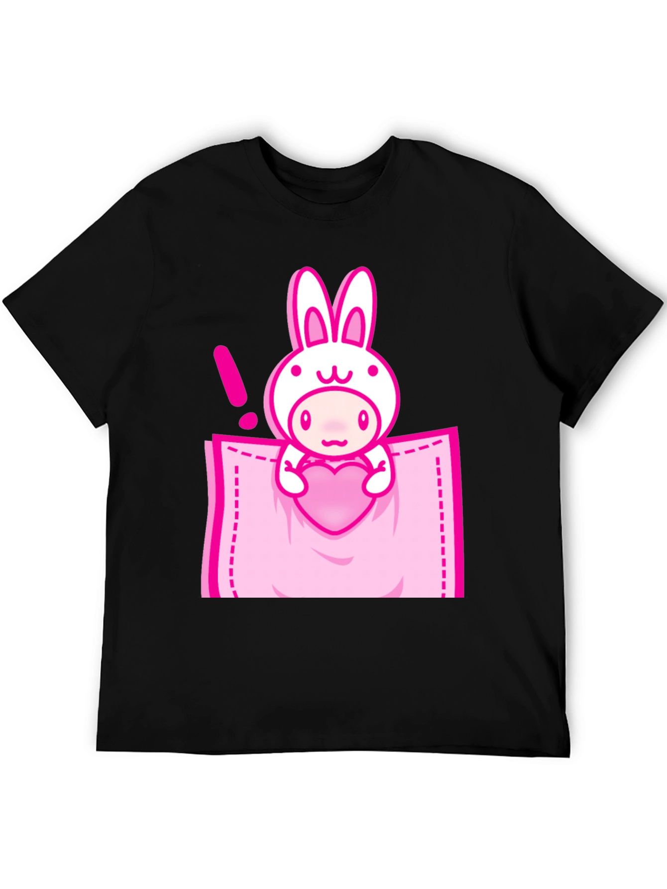 Black Cute Cartoon Rabbit Pocket T-Shirt view 5