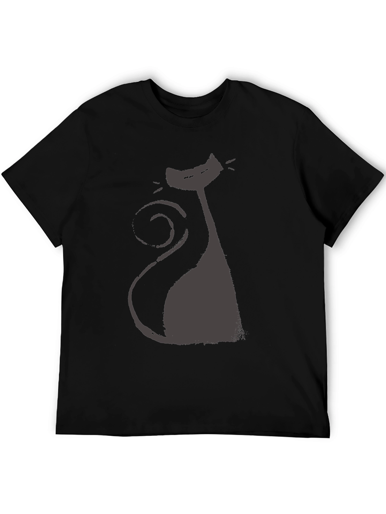 Black Retro Cat Silhouette Tee - Black Cotton Blend view 5