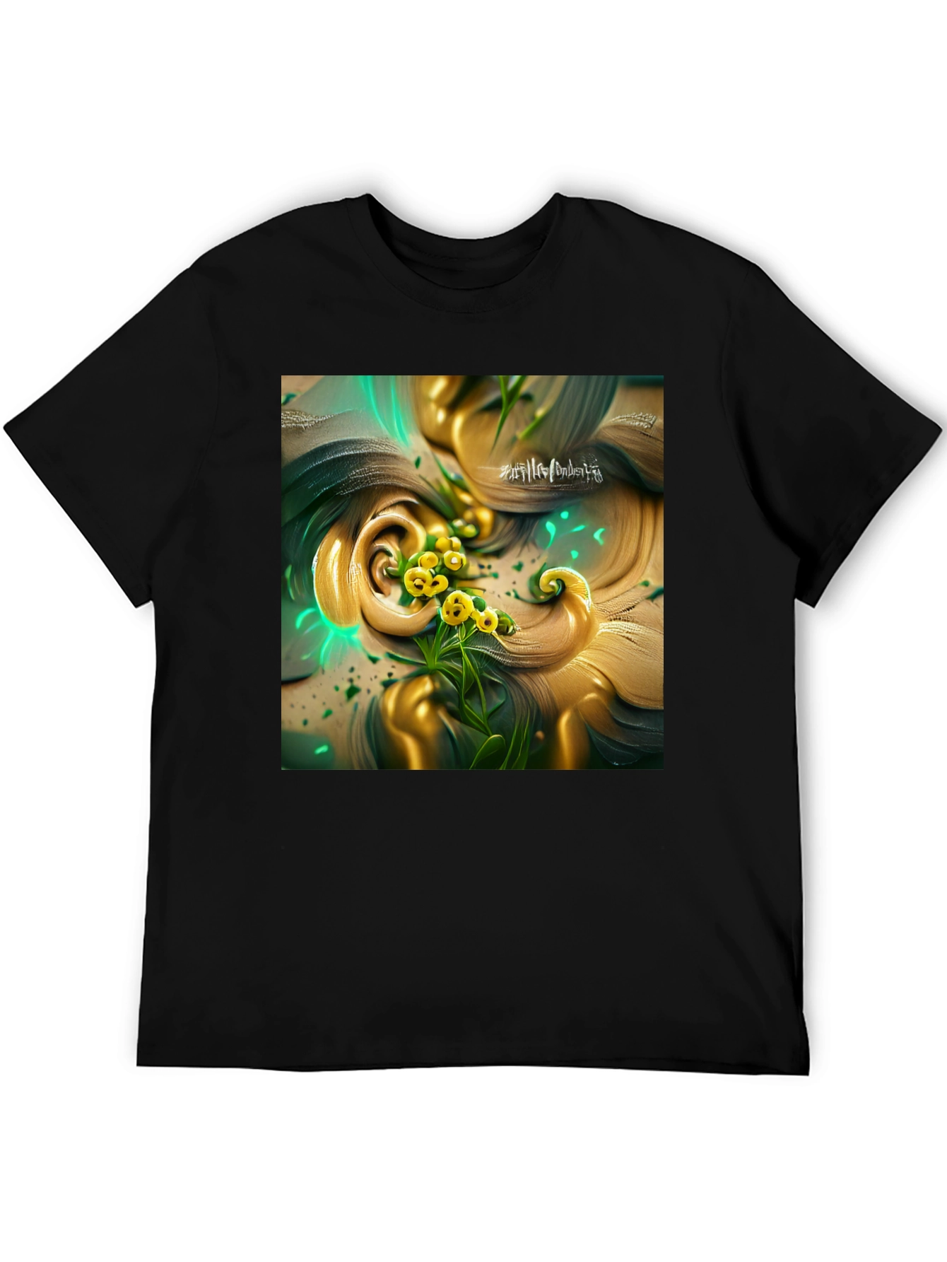 Black Black T-Shirt with Artistic Floral Design view 5