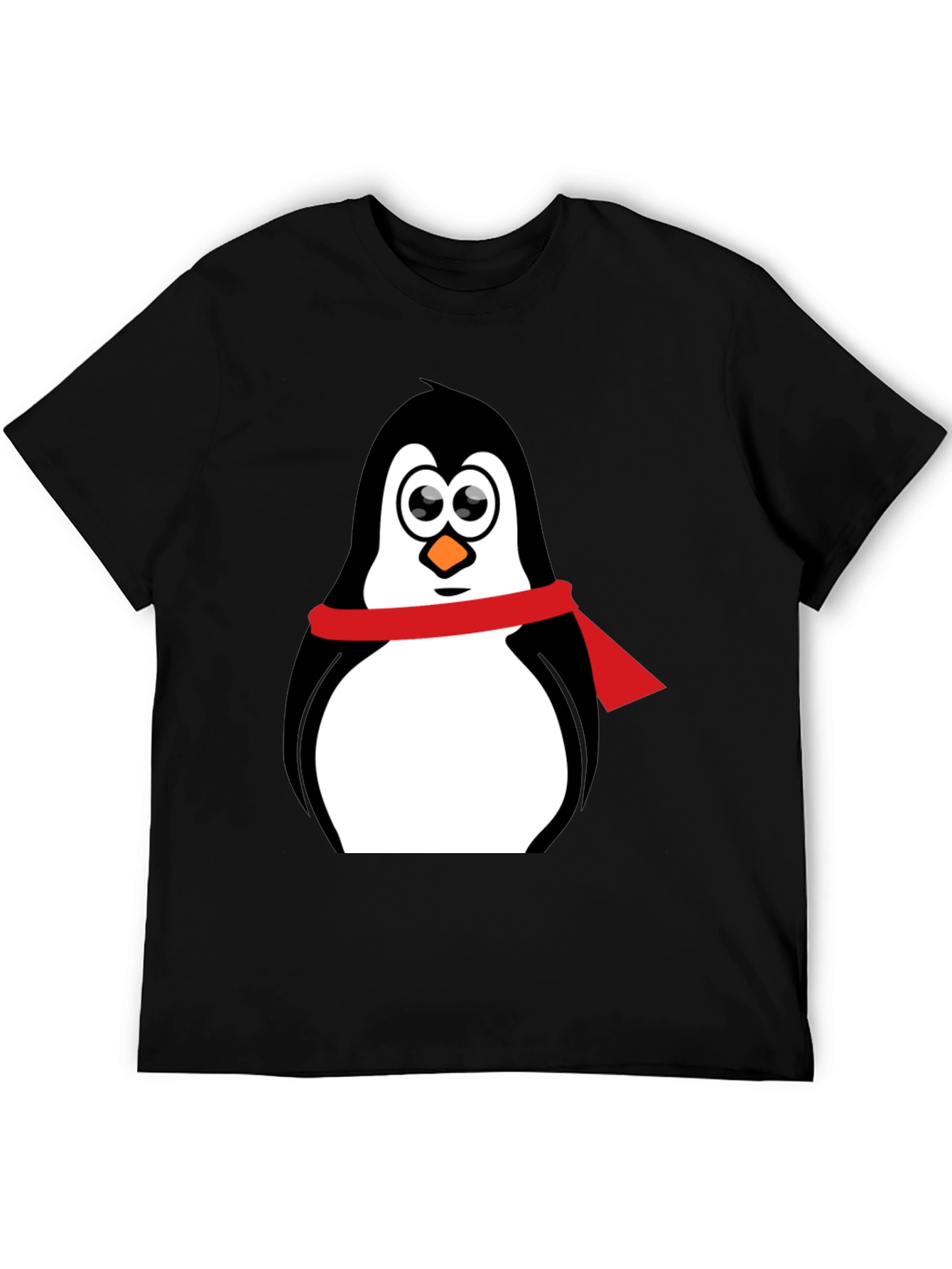 Black Penguin Graphic Tee - Cartoon Penguin with Scarf view 5