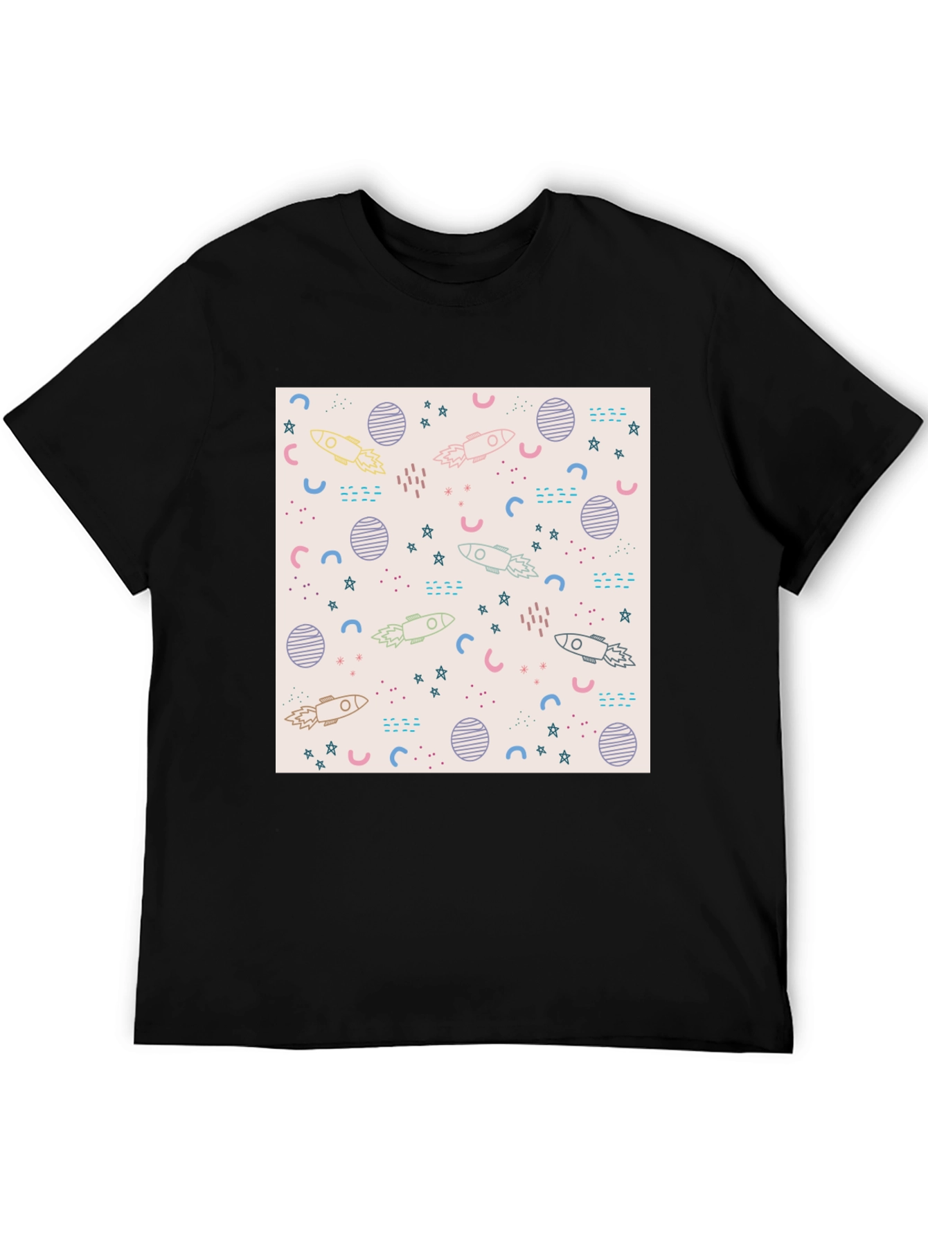 Galaxy Rocket Print Black T-Shirt - 5