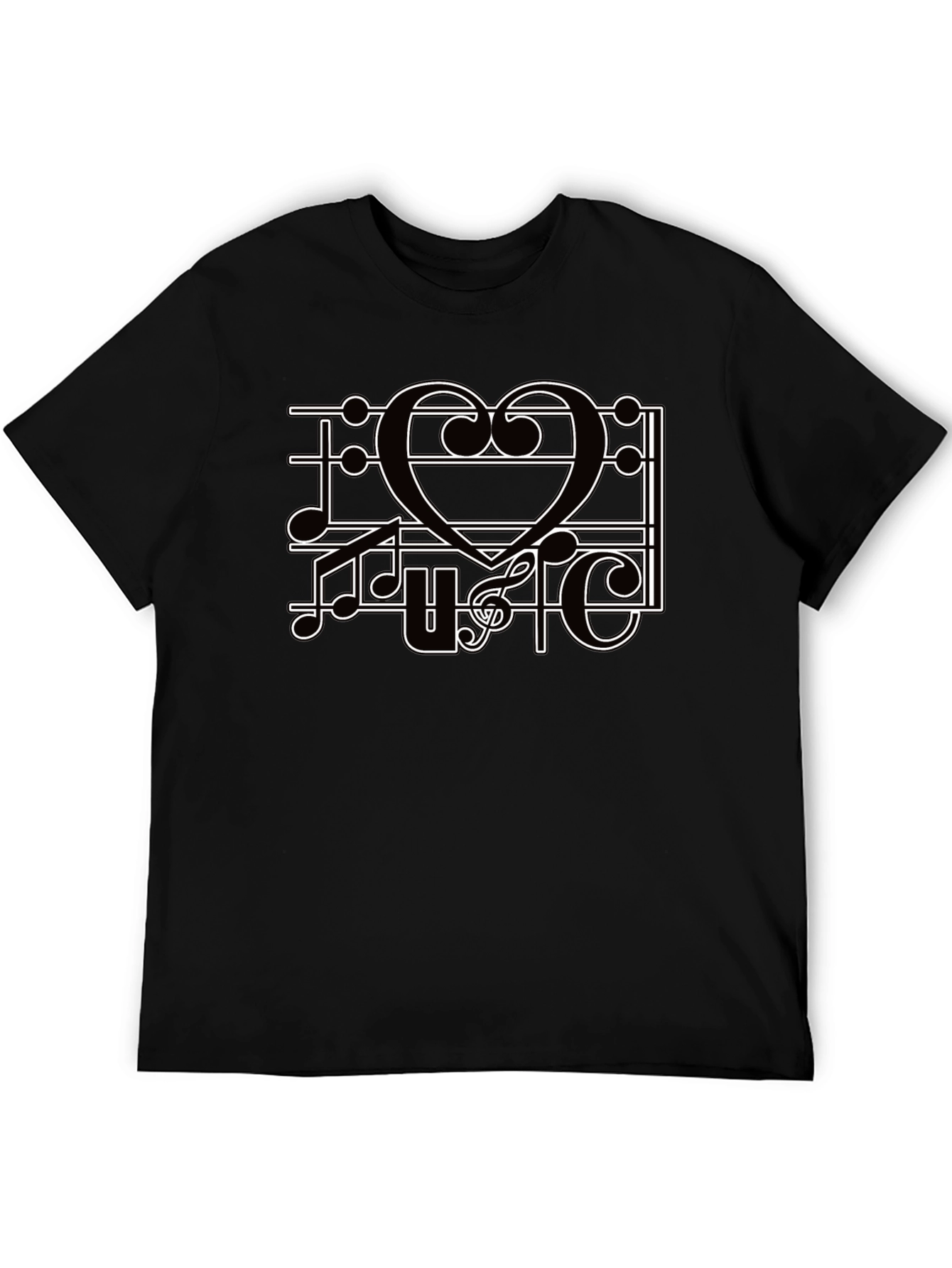 Black Music Heart T-Shirt, Men's Black Tee, Graphic Print view 5