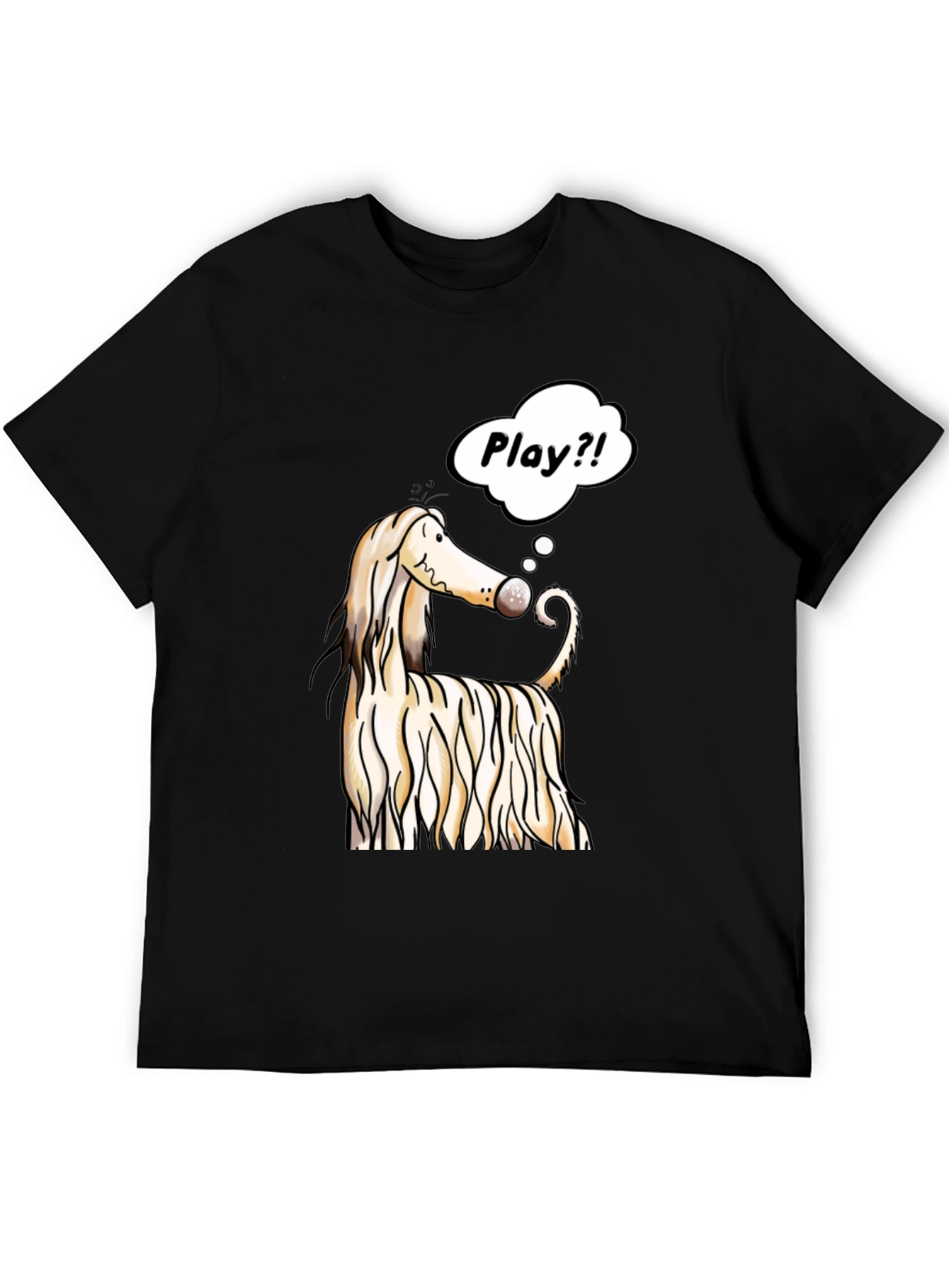 Black Dog Cartoon Play T-Shirt - Black Cotton Tee view 5