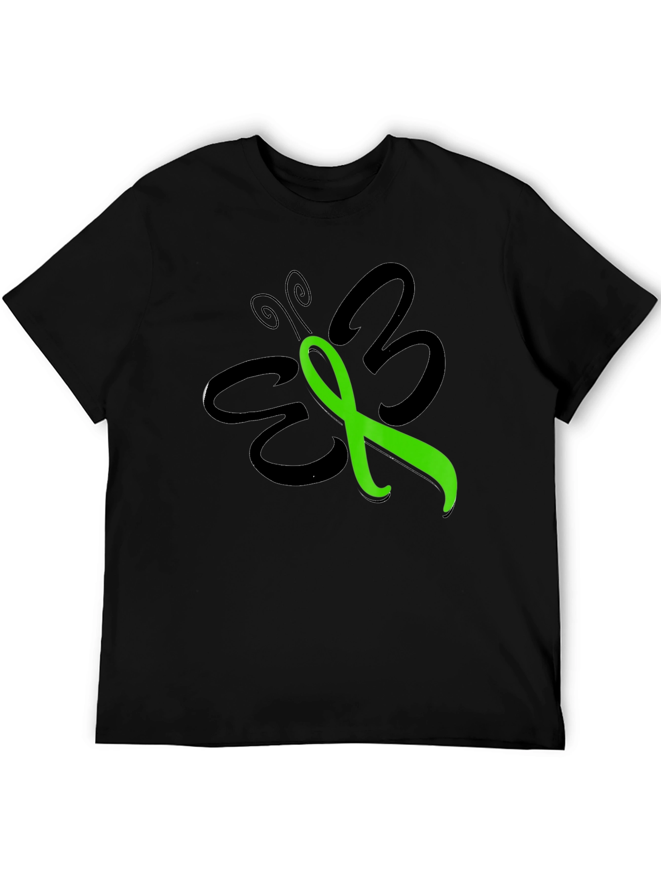 Black Green Ribbon Butterfly T-Shirt - Awareness Support view 5