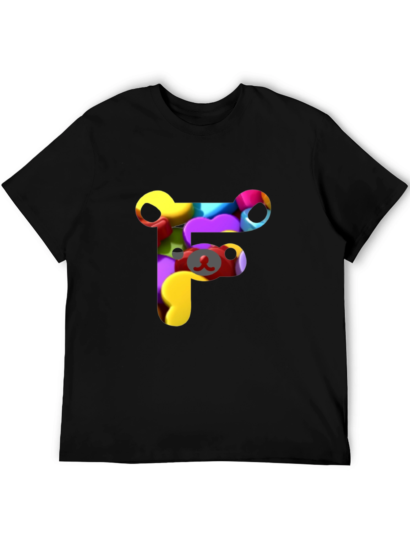 Black Colorful F Letter Bear T-Shirt view 5