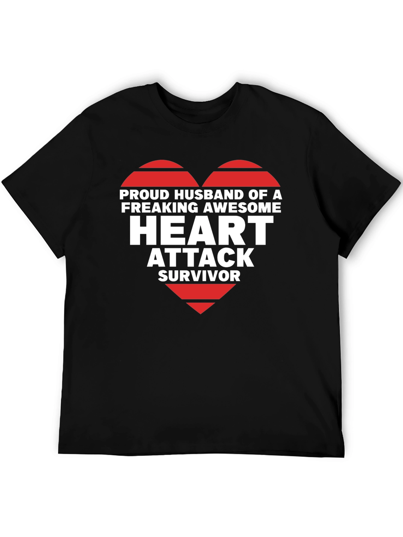 Black Proud Husband Heart Attack Survivor Graphic Tee view 5