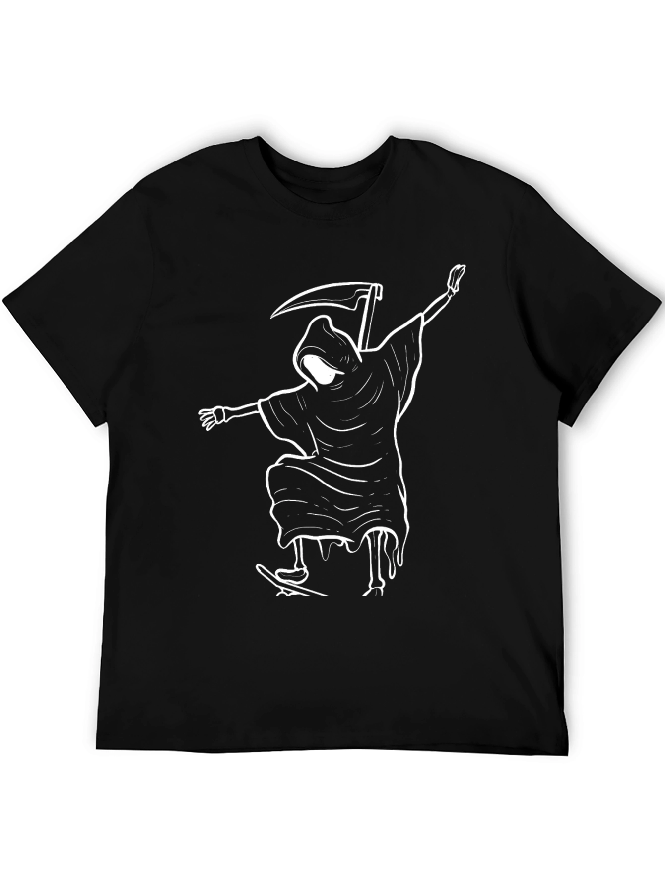 Black Grim Reaper Skateboard Graphic Tee - Black Cotton Blend view 5