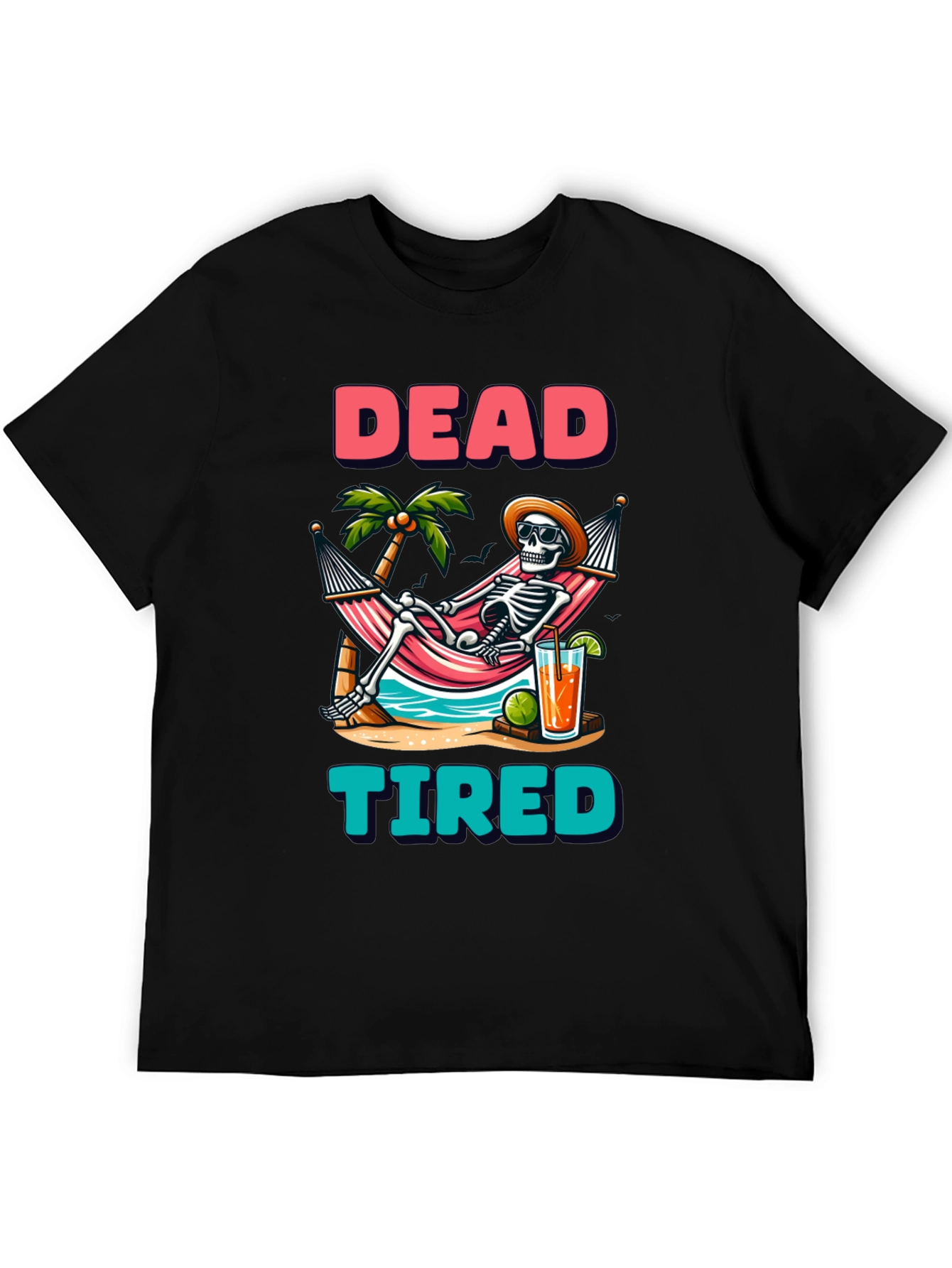 Black Dead Tired Skeleton Graphic T-Shirt view 5