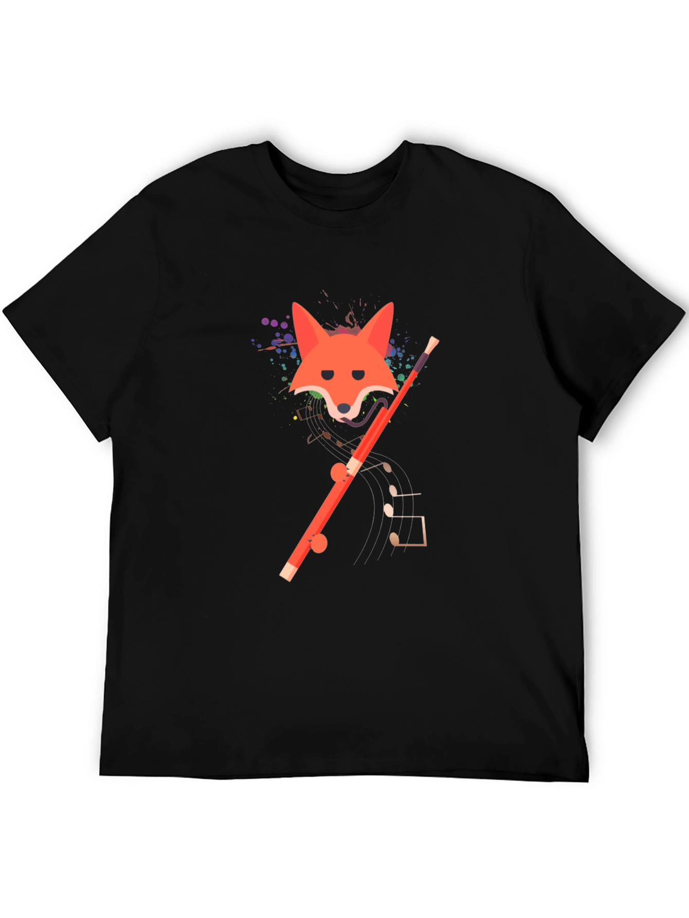 Black Fox and Flute Graphic Tee - Unique Design view 5