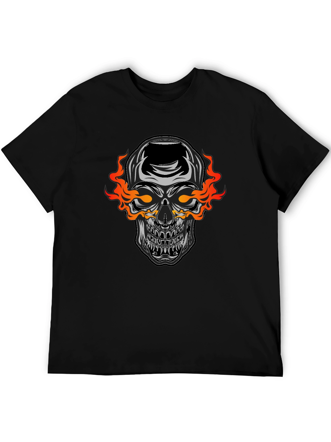 Black Flaming Skull Graphic Black T-Shirt view 5