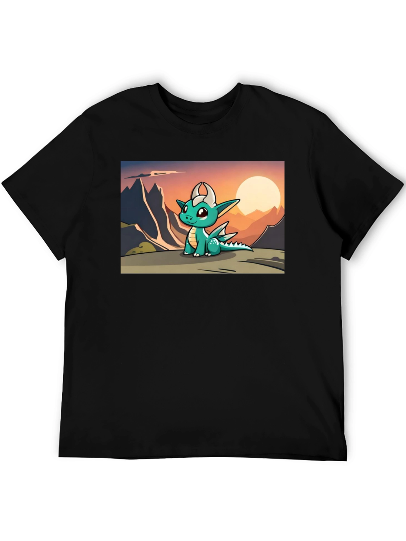Black Cute Dragon Sunset Tee view 5