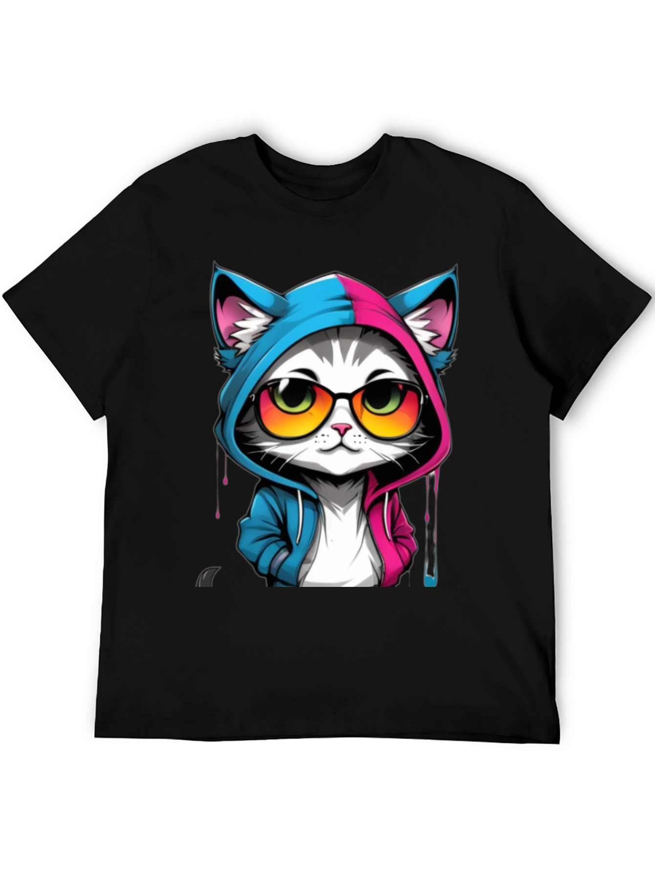 Black Cool Cat Graphic Tee - Unisex Black T-Shirt view 5
