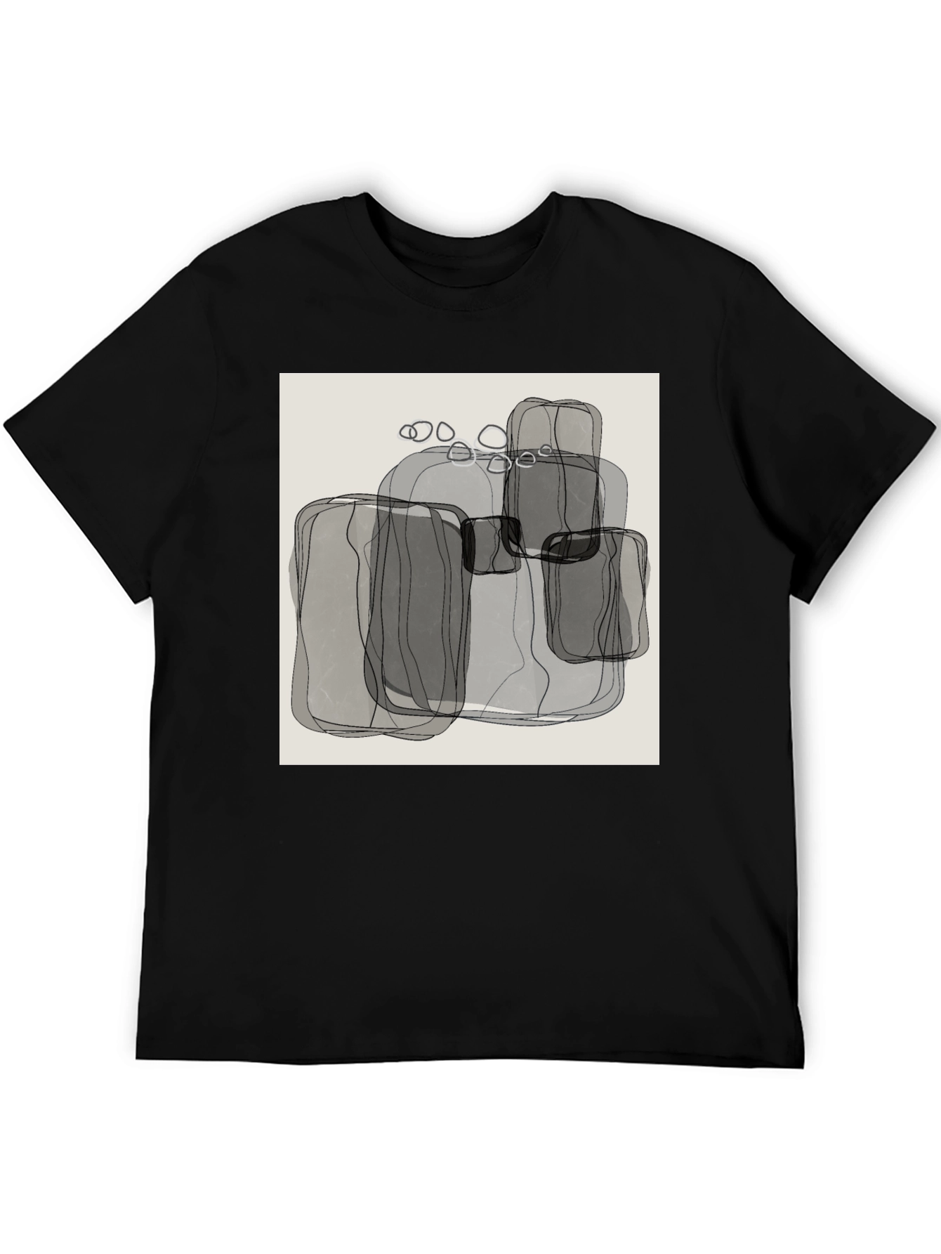Black Abstract Gray Block Print Men's Black T-Shirt view 5