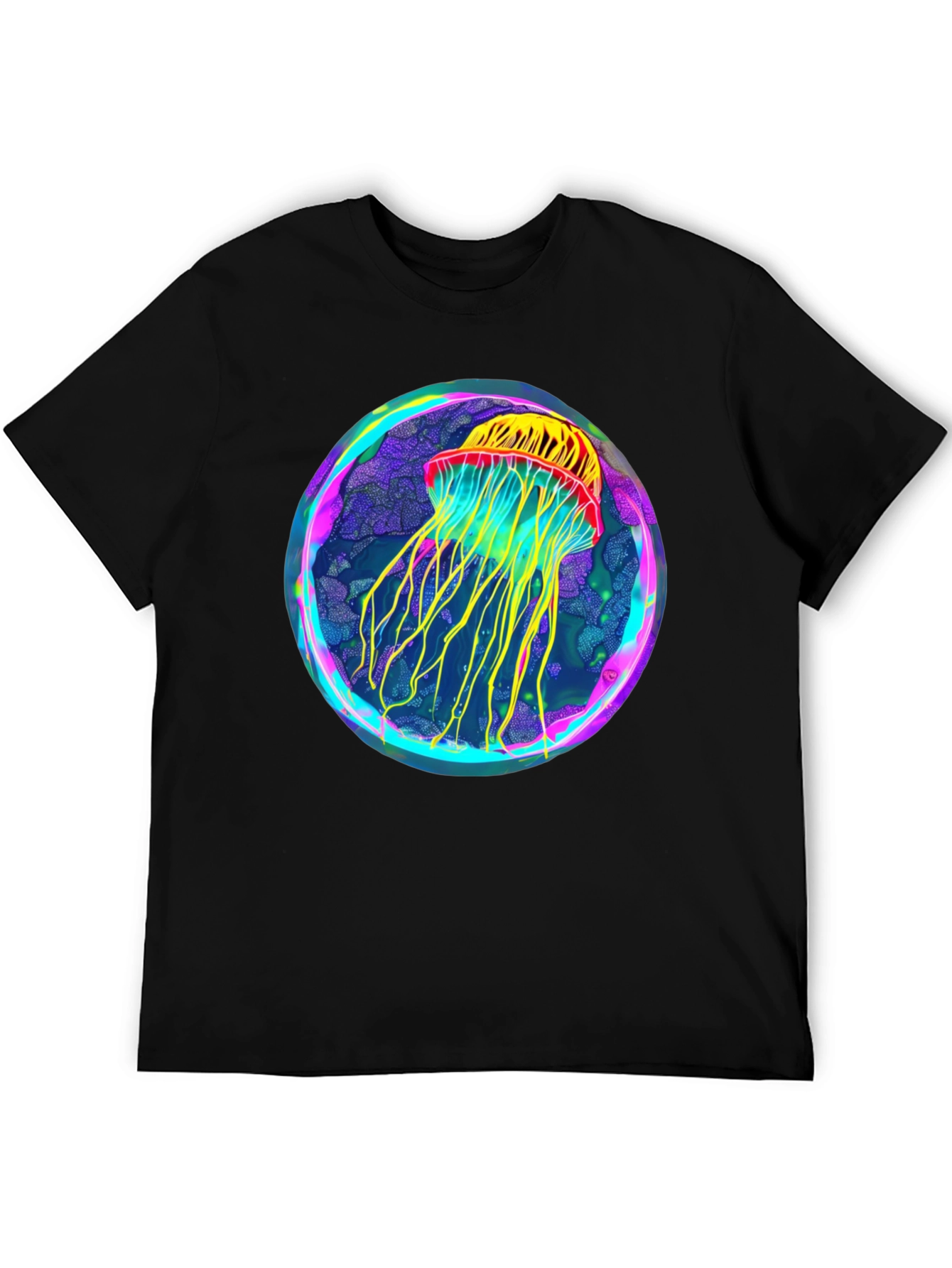 Black Neon Jellyfish Graphic Black Tee view 5